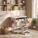 BBG Kinderschreibtisch Set Höhenverstellbar Rosa mit Stuhl Bild 2
