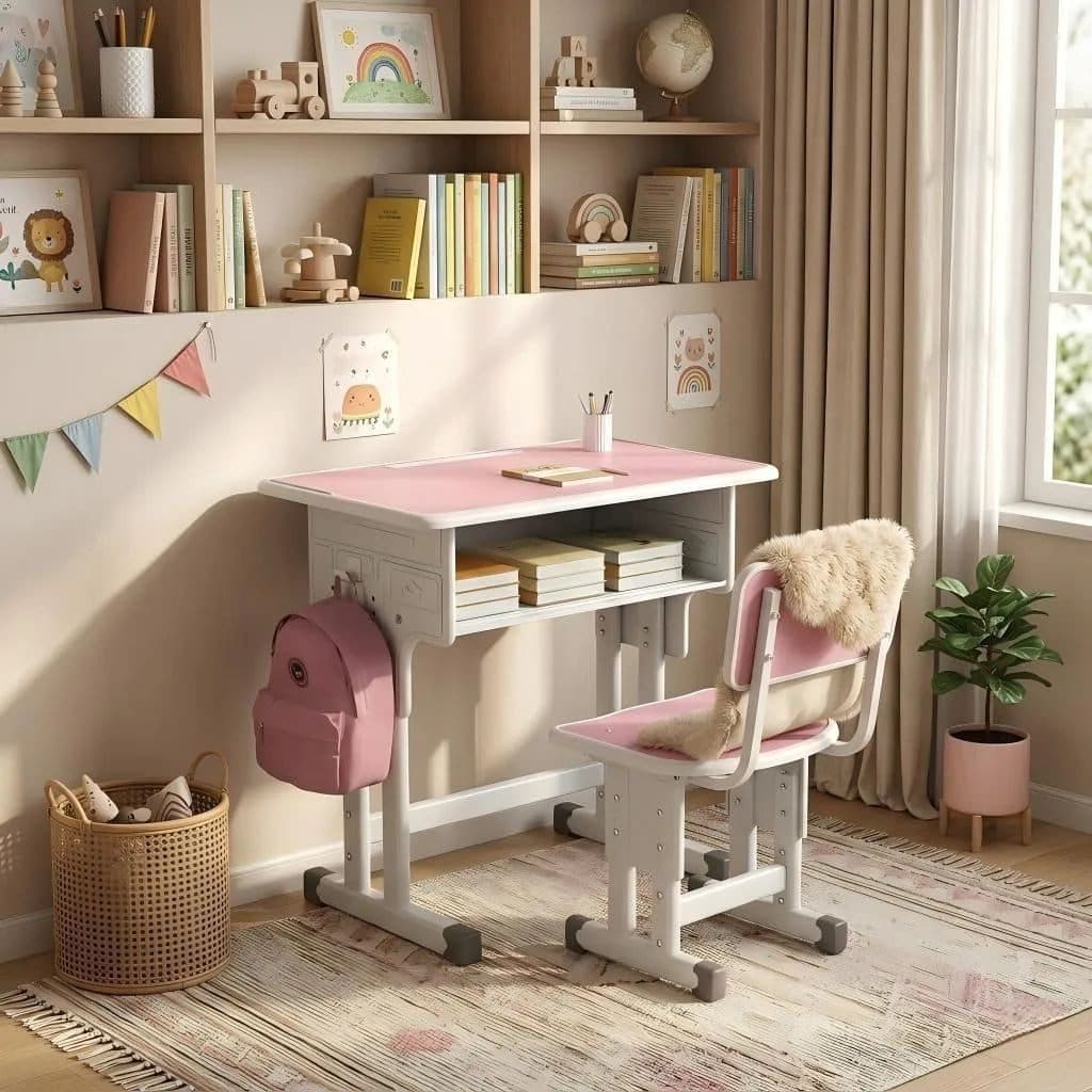 BBG Kinderschreibtisch Set Höhenverstellbar Rosa mit Stuhl - Bild 2