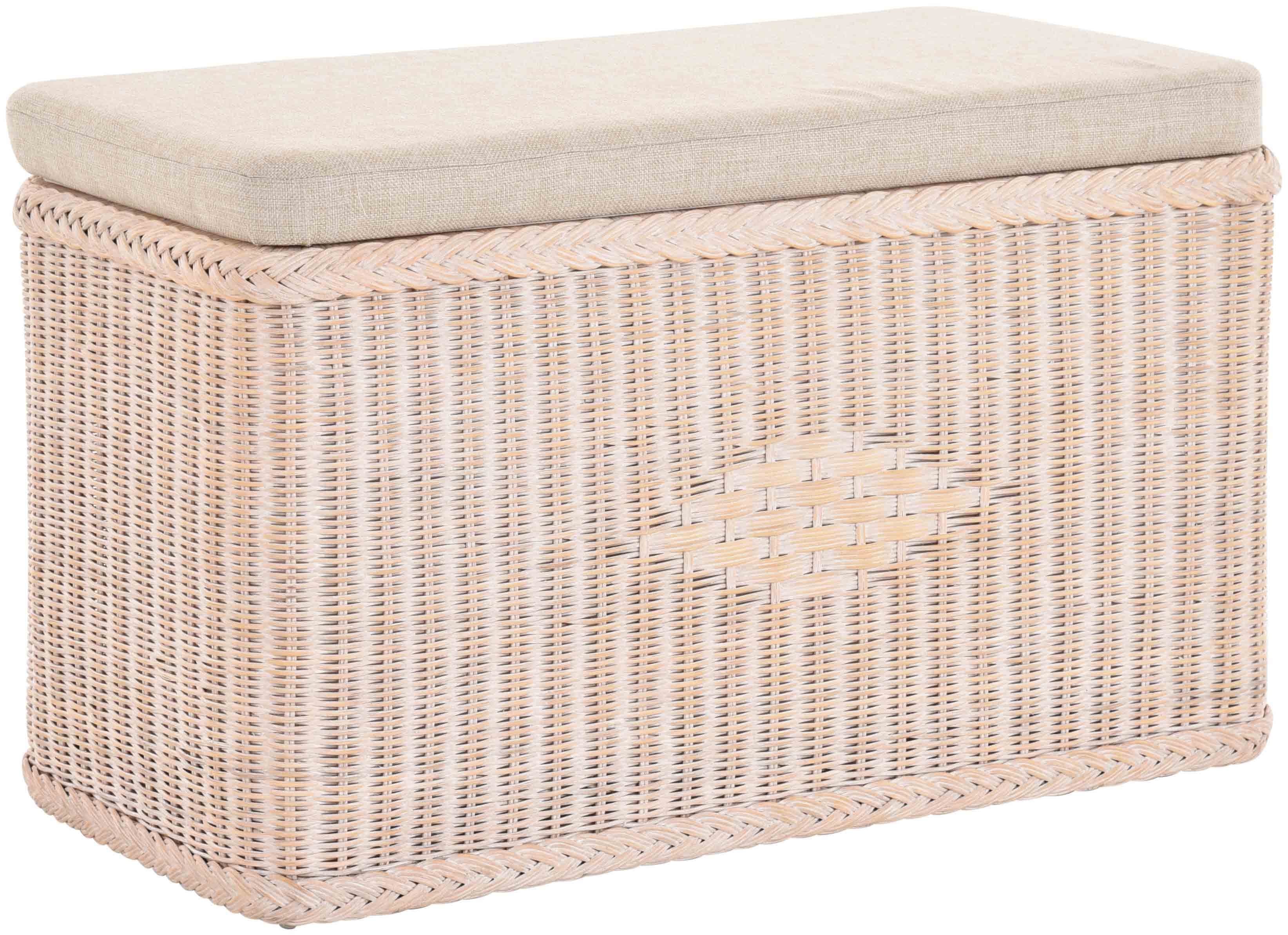 Krines Home Wäschetruhe Sitztruhe Natur-Rattan Weiß Gepolstert - Bild 2