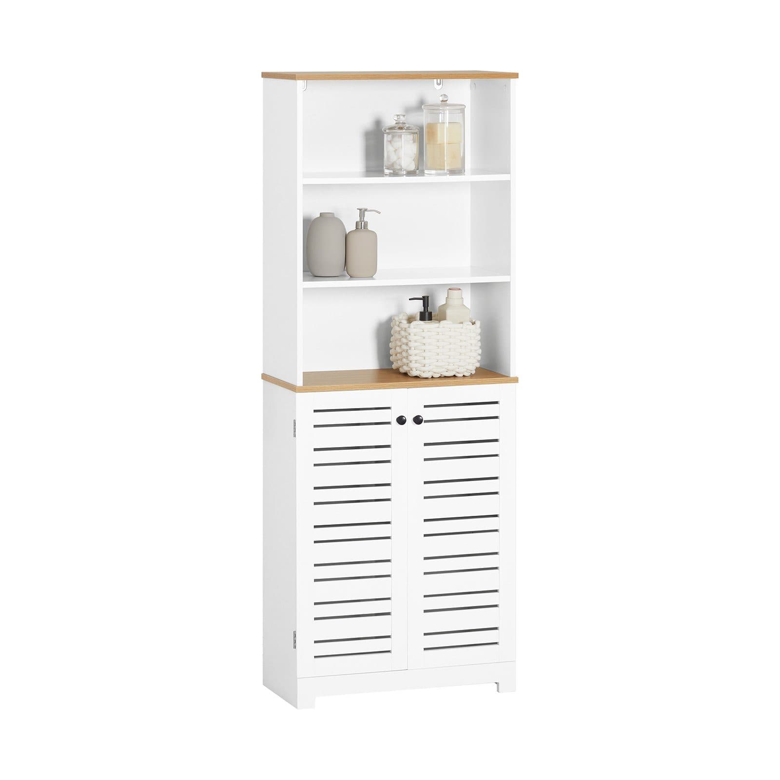 SoBuy Hochschrank BZR44 Weiß Badezimmerschrank mit Lamellentüren - Bild 2