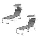SONGMICS Gartenliege 2er Set Schwarz Klappbar mit Sonnenblende Bild 2