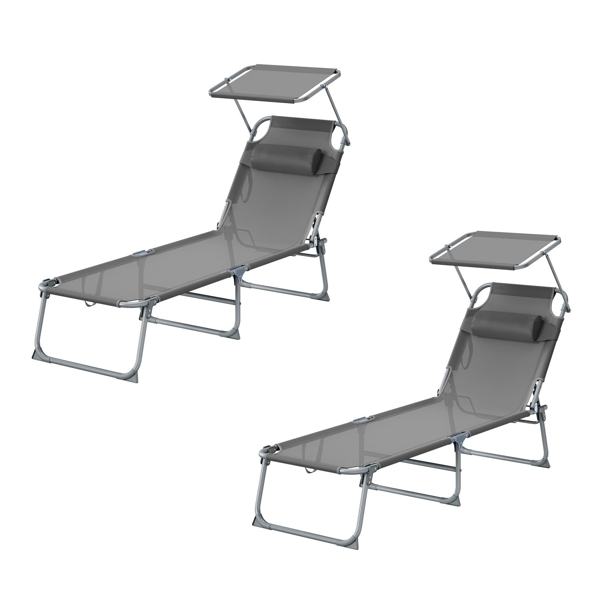 SONGMICS Gartenliege 2er Set Schwarz Klappbar mit Sonnenblende - Bild 2