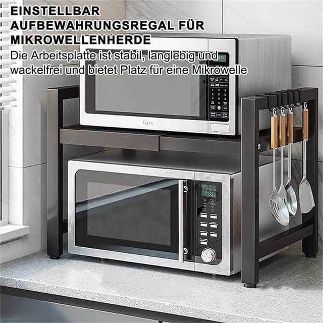 MODFU Küchenregal - Verstellbarer Stahl-Mikrowellenständer mit Haken