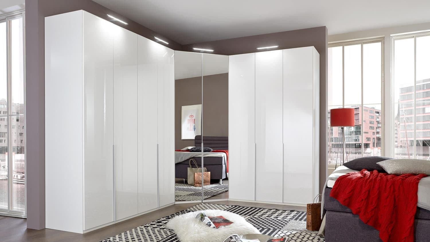 Wimex Eckkleiderschrank New York D 255x300 cm Softwhite mit Spiegel - Bild 2