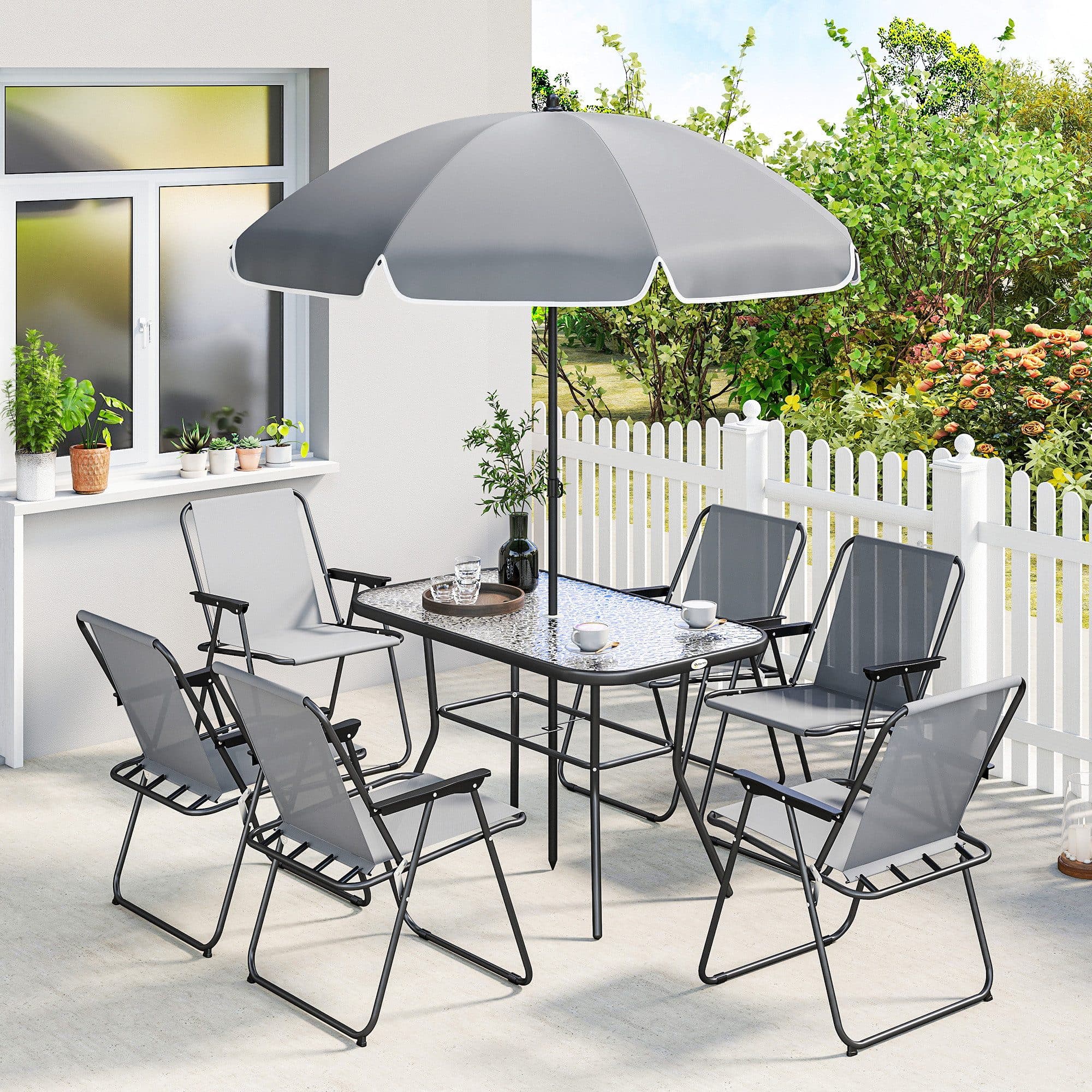 Outsunny Garten-Essgruppe 8-tlg. Grau Schwarz mit Klappstühlen - Bild 2