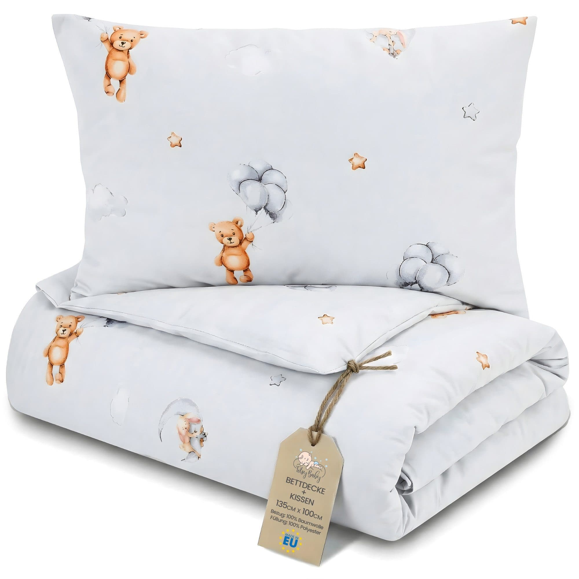 Totsy Baby Kinder Bettdecke und Kissen Set aus Baumwolle Grau - Bild 2
