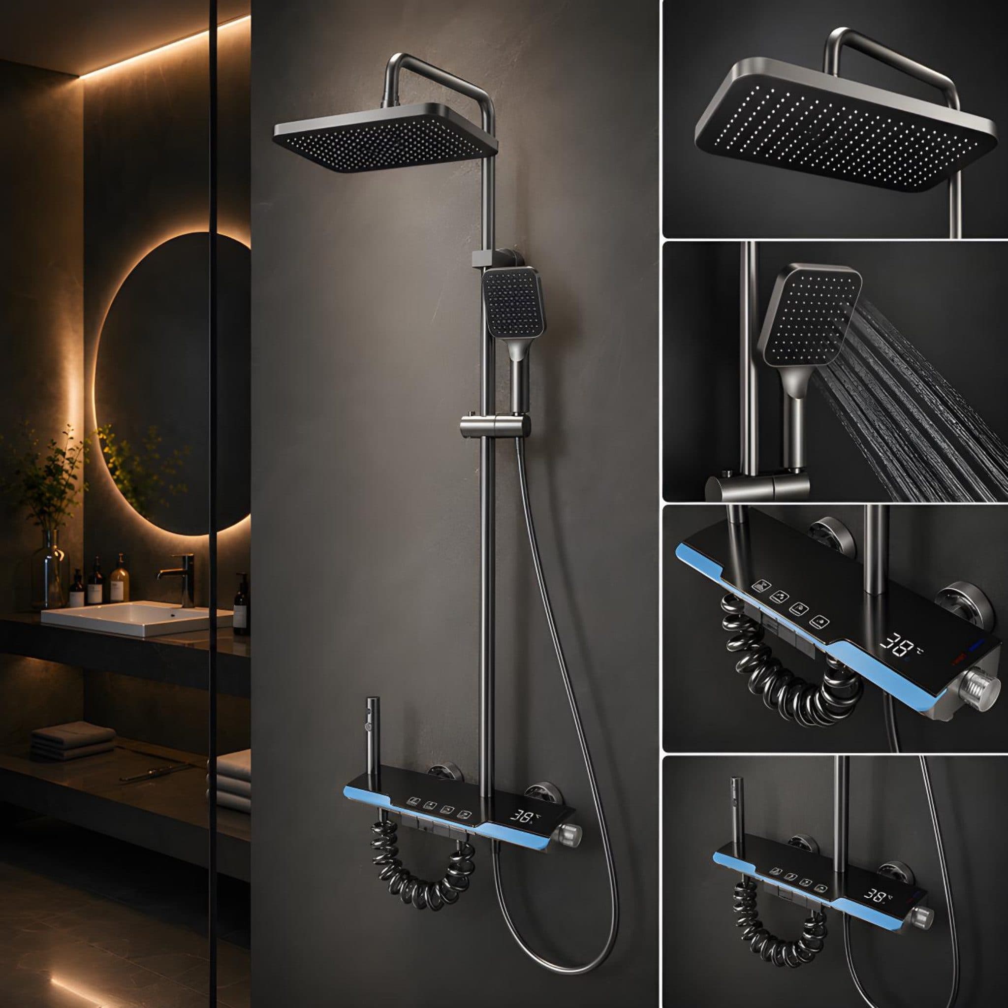 LuxaSteel Duschsystem Schwarz mit LED Display & Regendusche - Bild 2