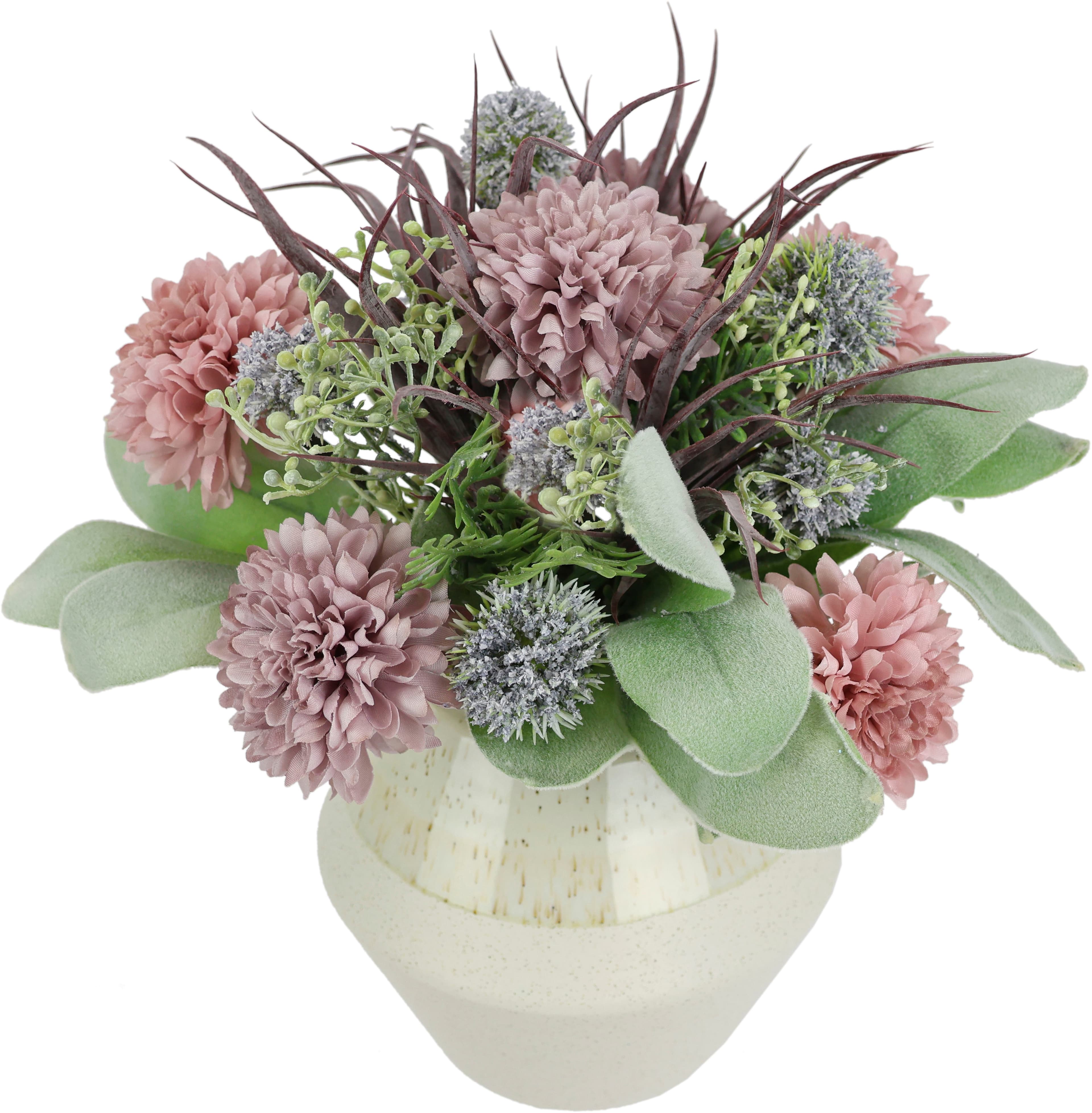 I.GE.A. Kunstblume Gesteck Dahlien Allium Rosa Keramikvase - Bild 2