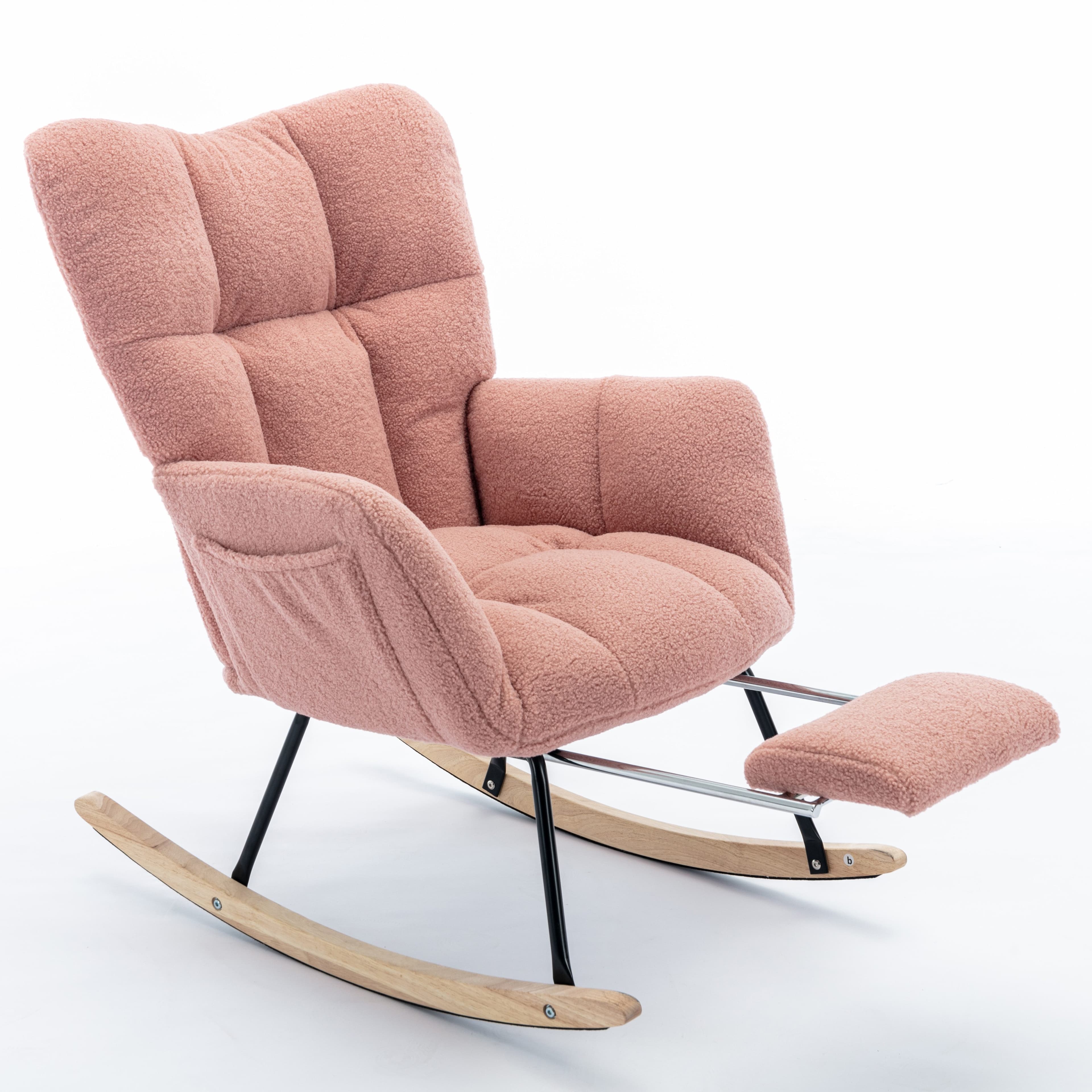 BlingBin Schaukelstuhl Rosa Teddy-Samt mit Fußstütze