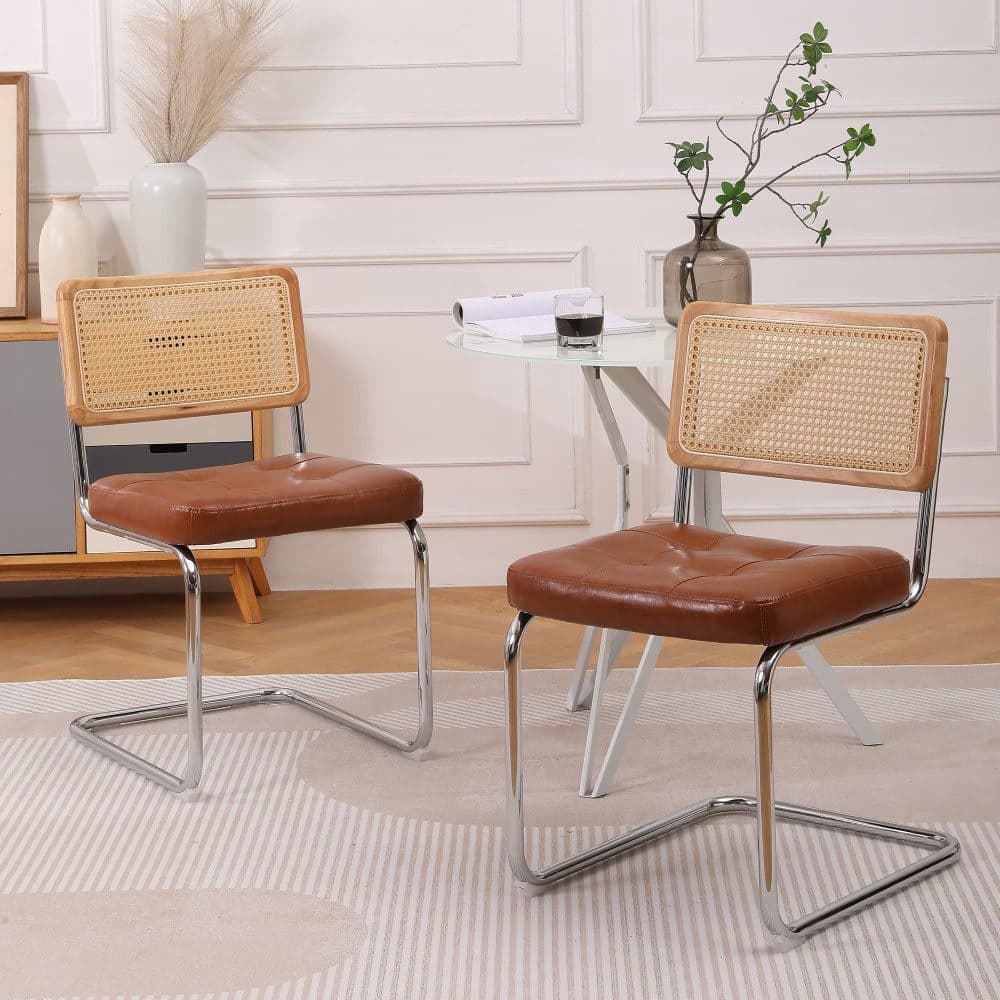 BBG Esszimmerstuhl 2er Set Freischwinger Mid-Century Braun/Schwarz - Bild 2