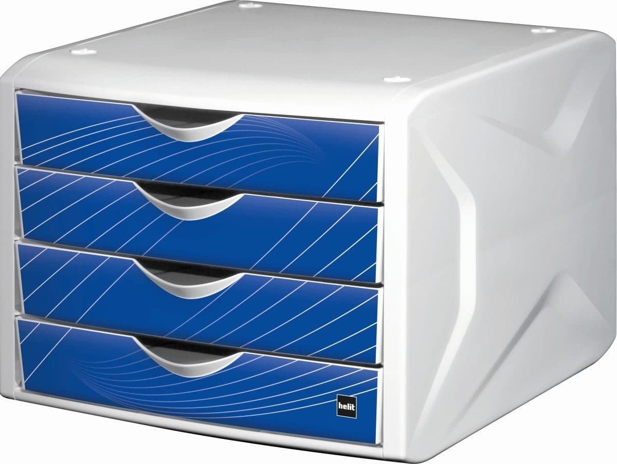 HELIT Organizer Schubladenbox Chameleon A4-C4 4 Schubladen Blau/Weiß