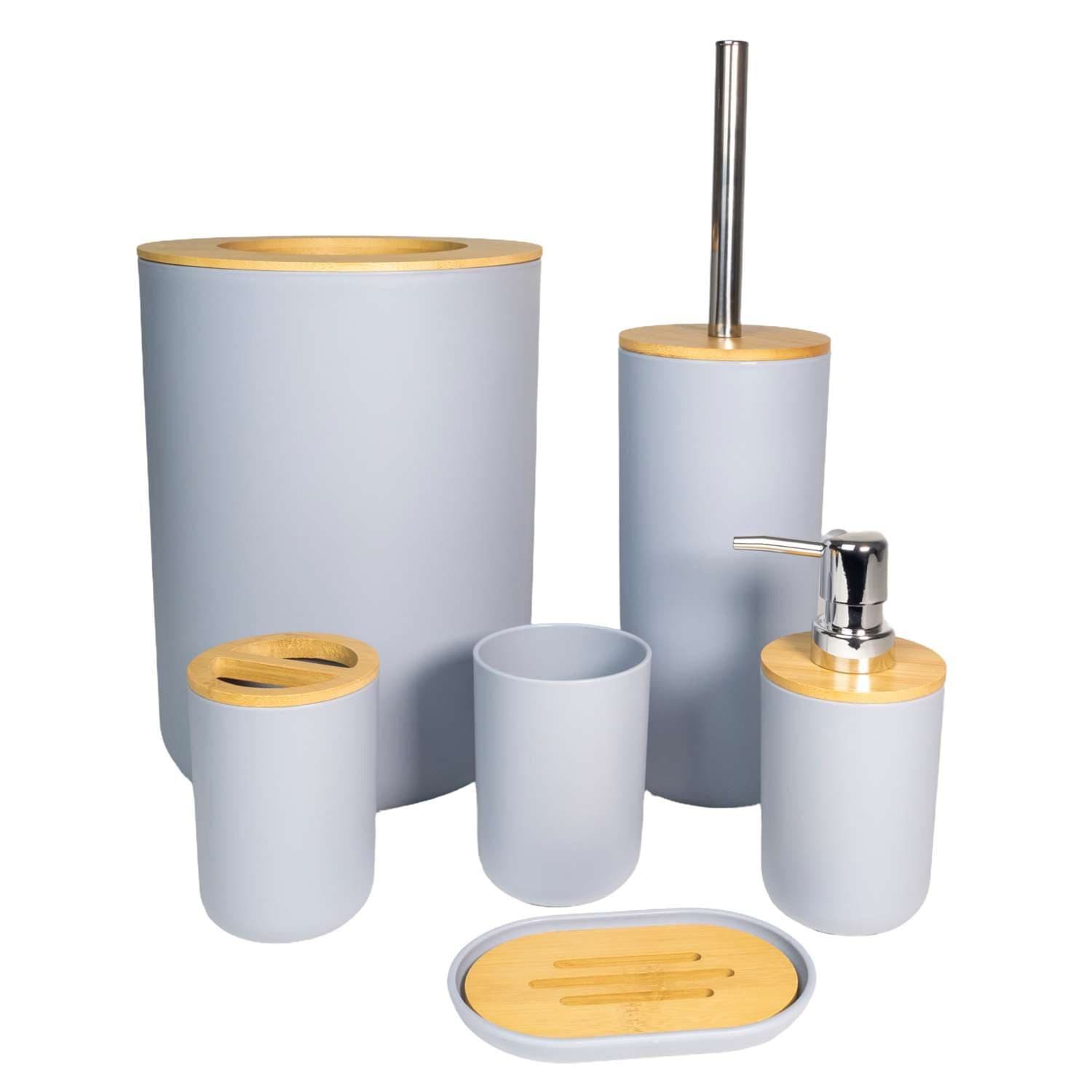 Intirilife Badaccessoire-Set 6-tlg. Grau Bambus - Bild 2