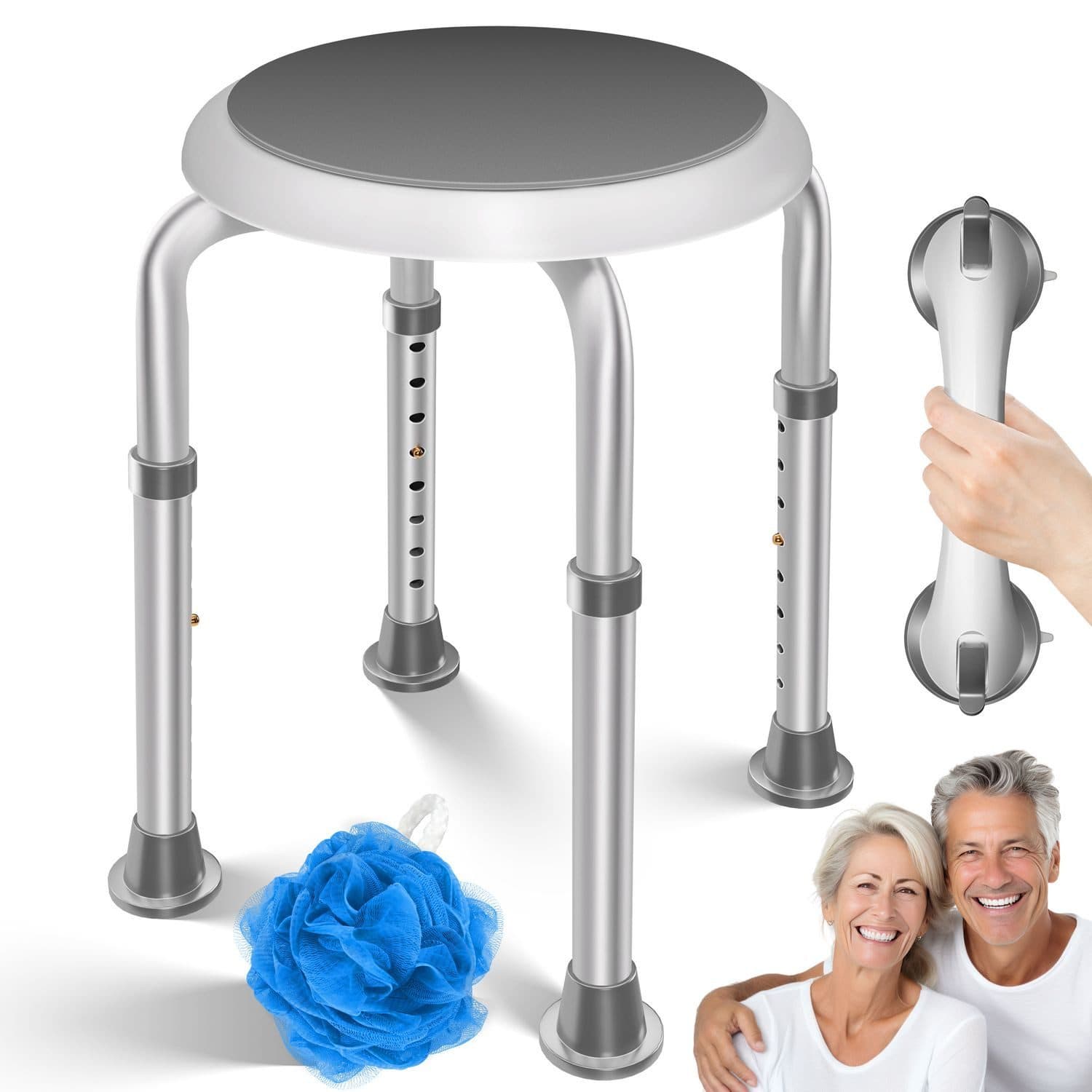 KESSER Badhocker Weiß/Grau höhenverstellbar mit 360° Drehfunktion - Bild 2