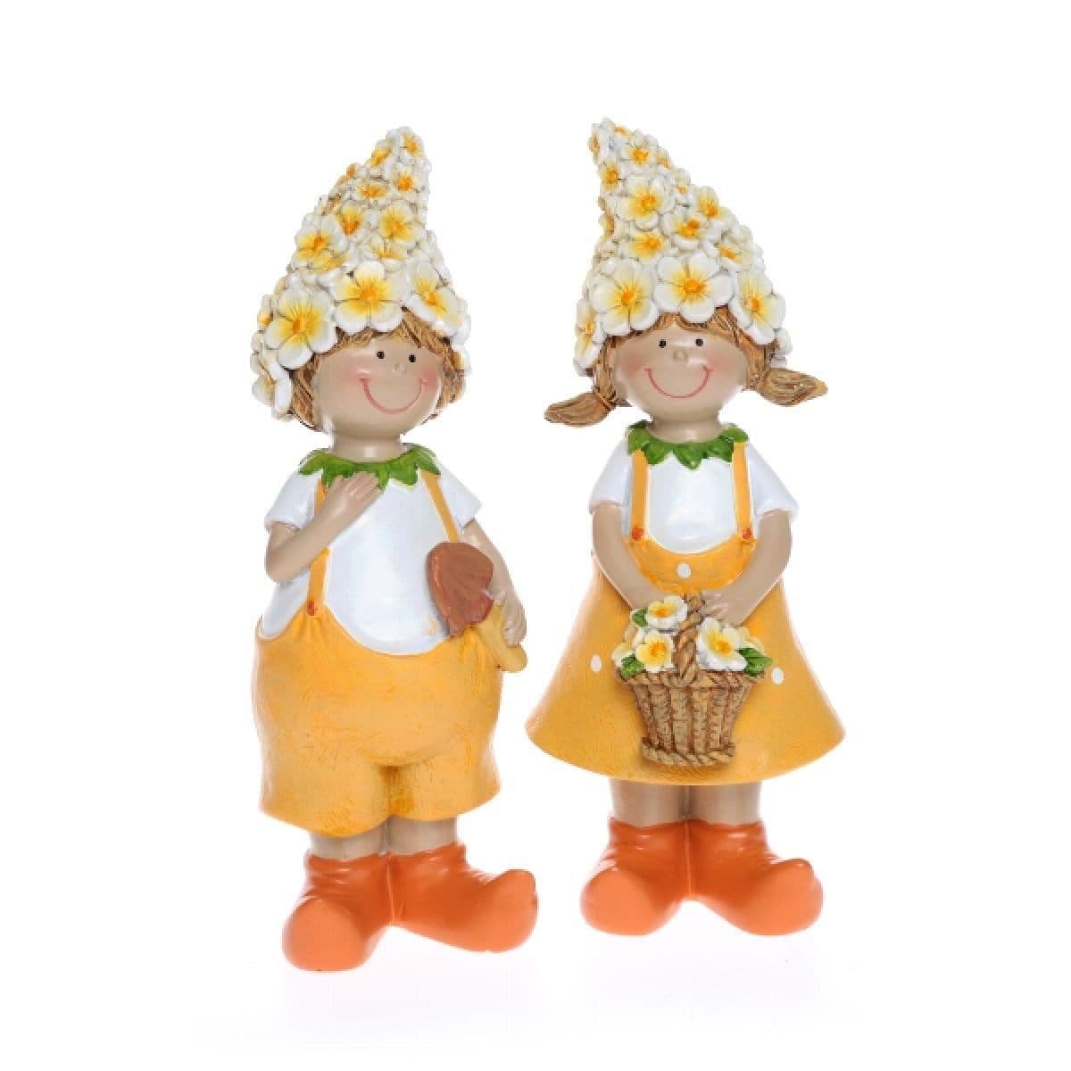 Dragimex Gartenfigur Gartenkinder Keramik 2er Set Orange-Weiß