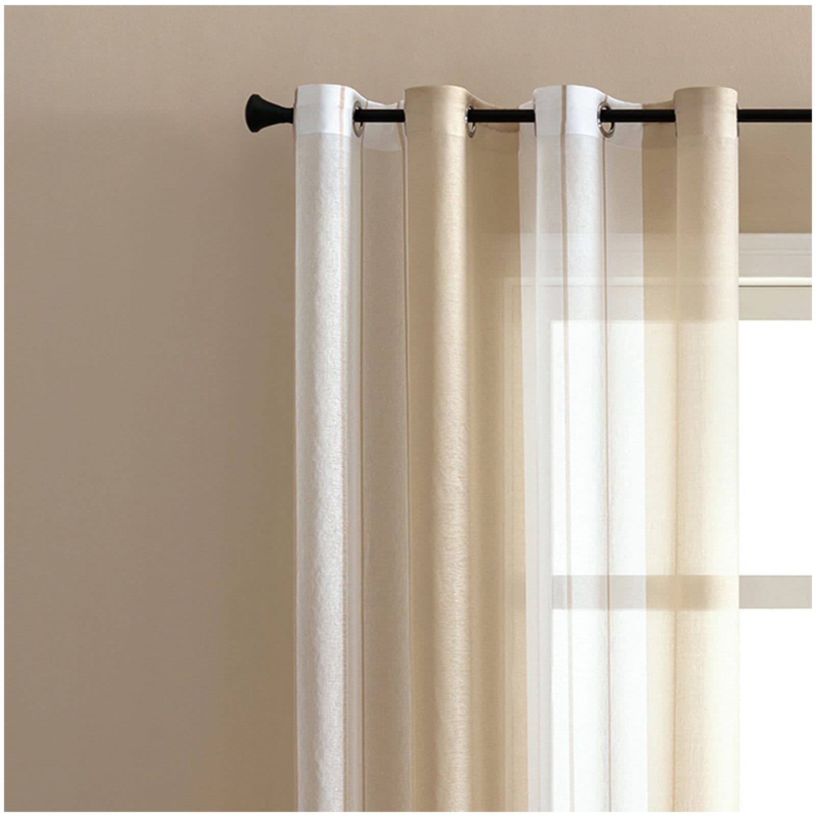 Jibenhome Schiebegardine 2 Stück Gestreift Beige Transparent - Bild 2
