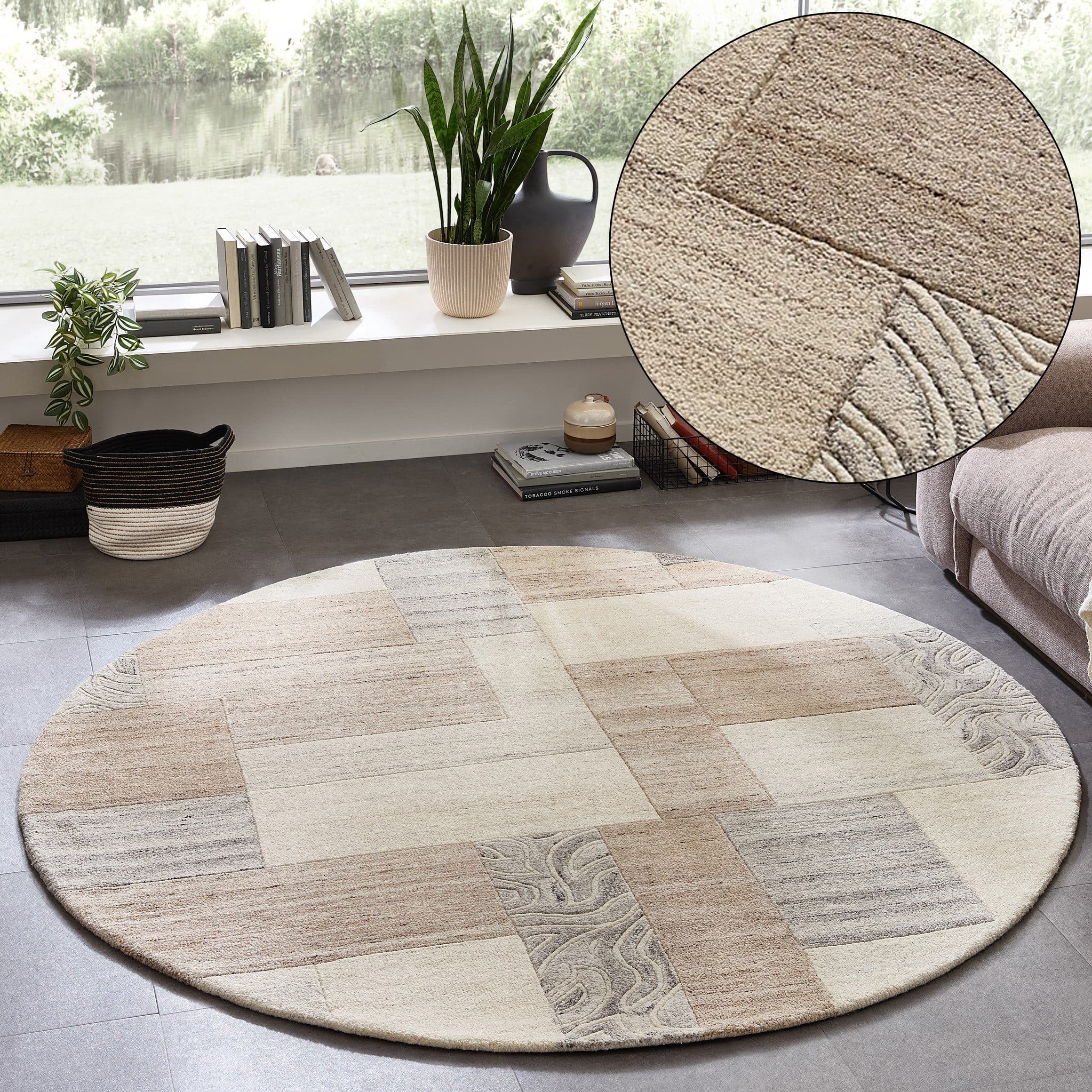 Wollteppich THEKO Lola Wolle Handgearbeitet Patchwork Design - Bild 2