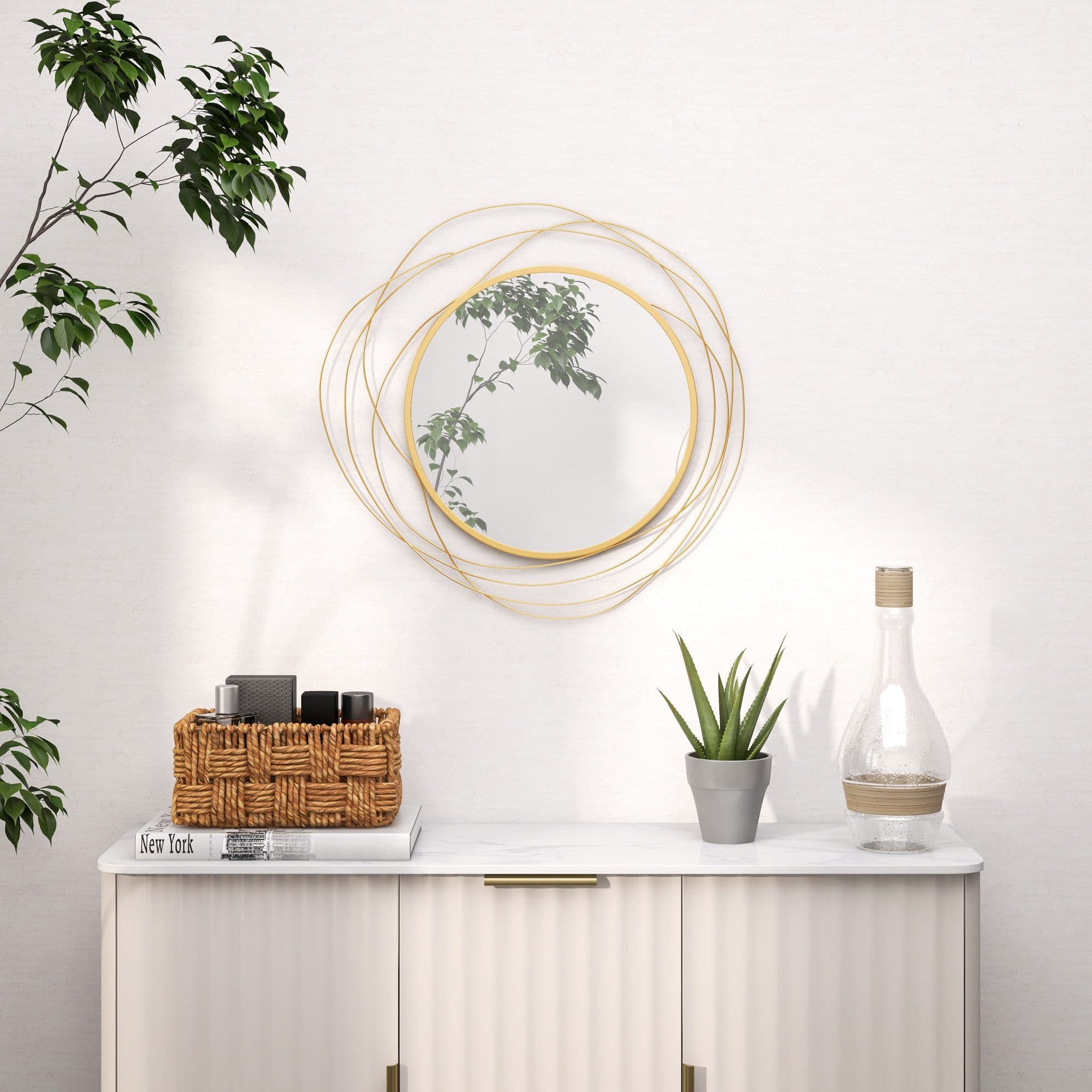 HOMCOM Runder Spiegel 65cm Gold Metallrahmen Wanddekoration - Bild 2