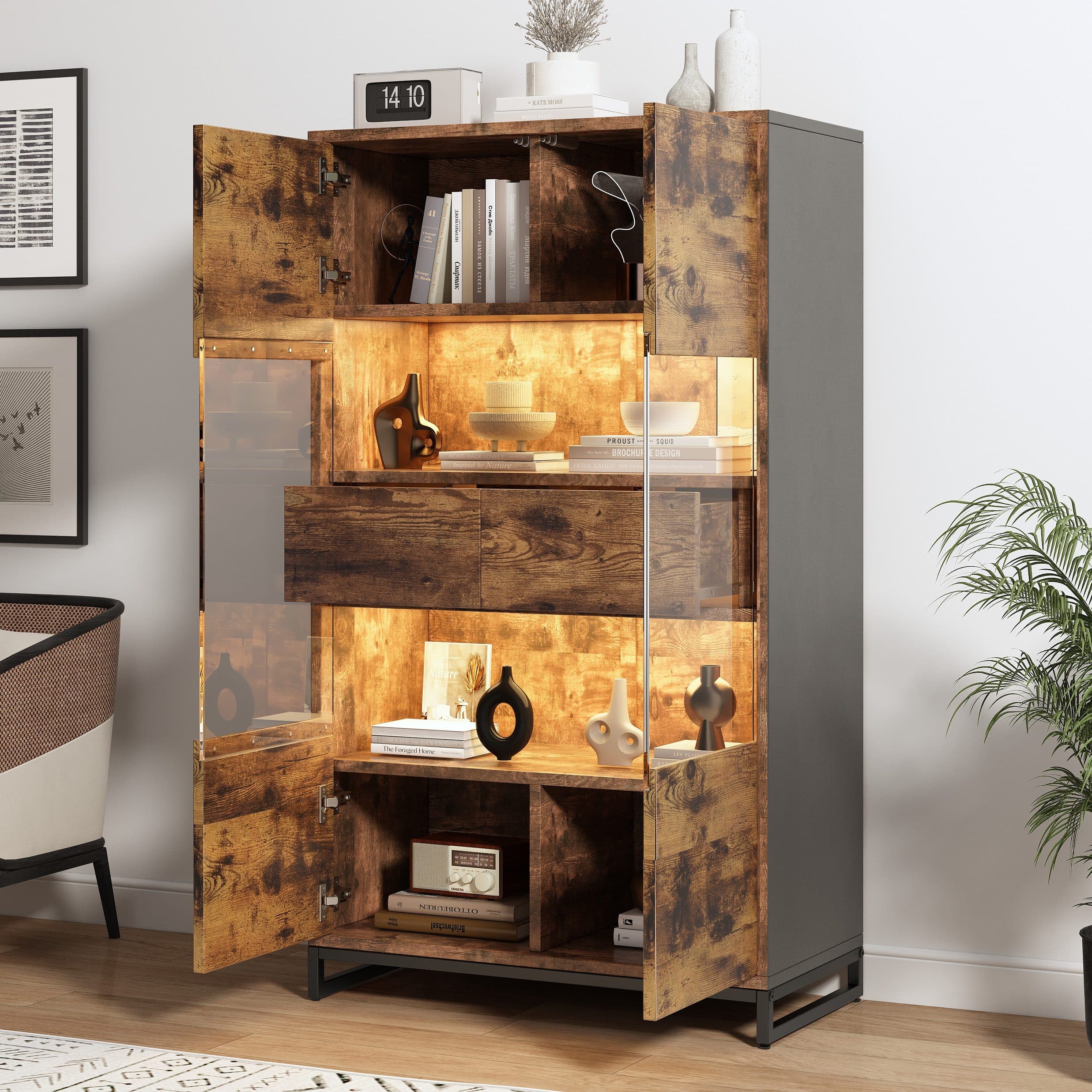 OKWISH Vitrine Weinschränke, Bücherregale mit LED-Beleuchtung - Bild 2