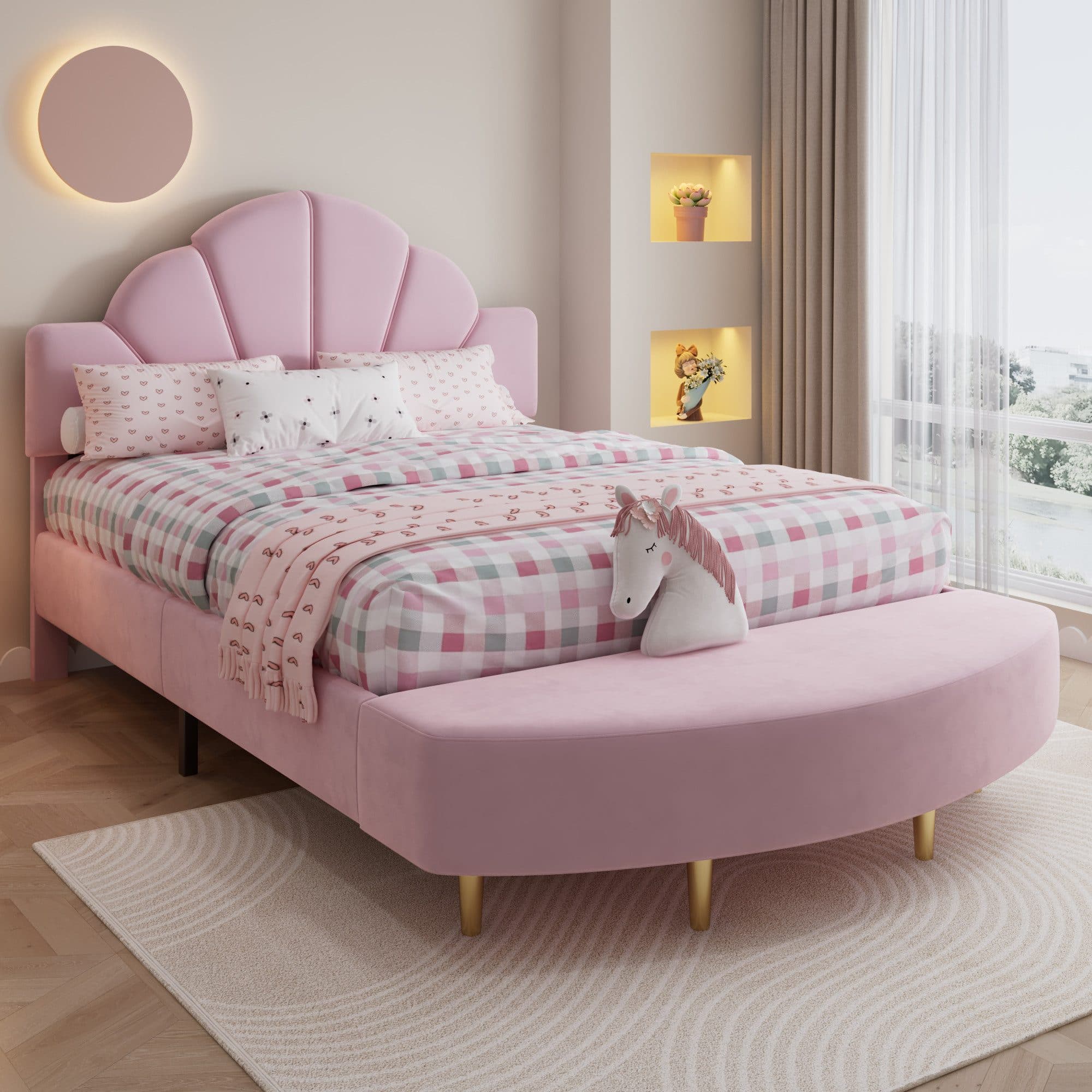 MODFU Polsterbett Rosa mit Bettbank und Samtkopfteil - Bild 2
