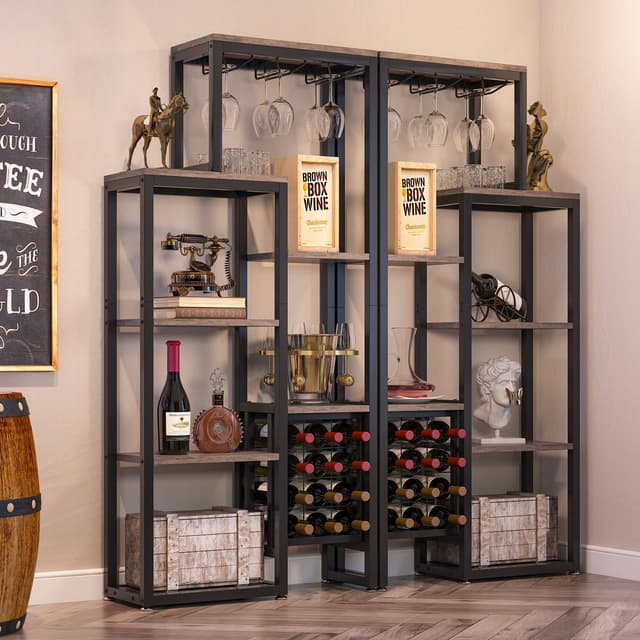 Tribesigns Retro-Holz Weinregal mit Glashalter und Aufbewahrung