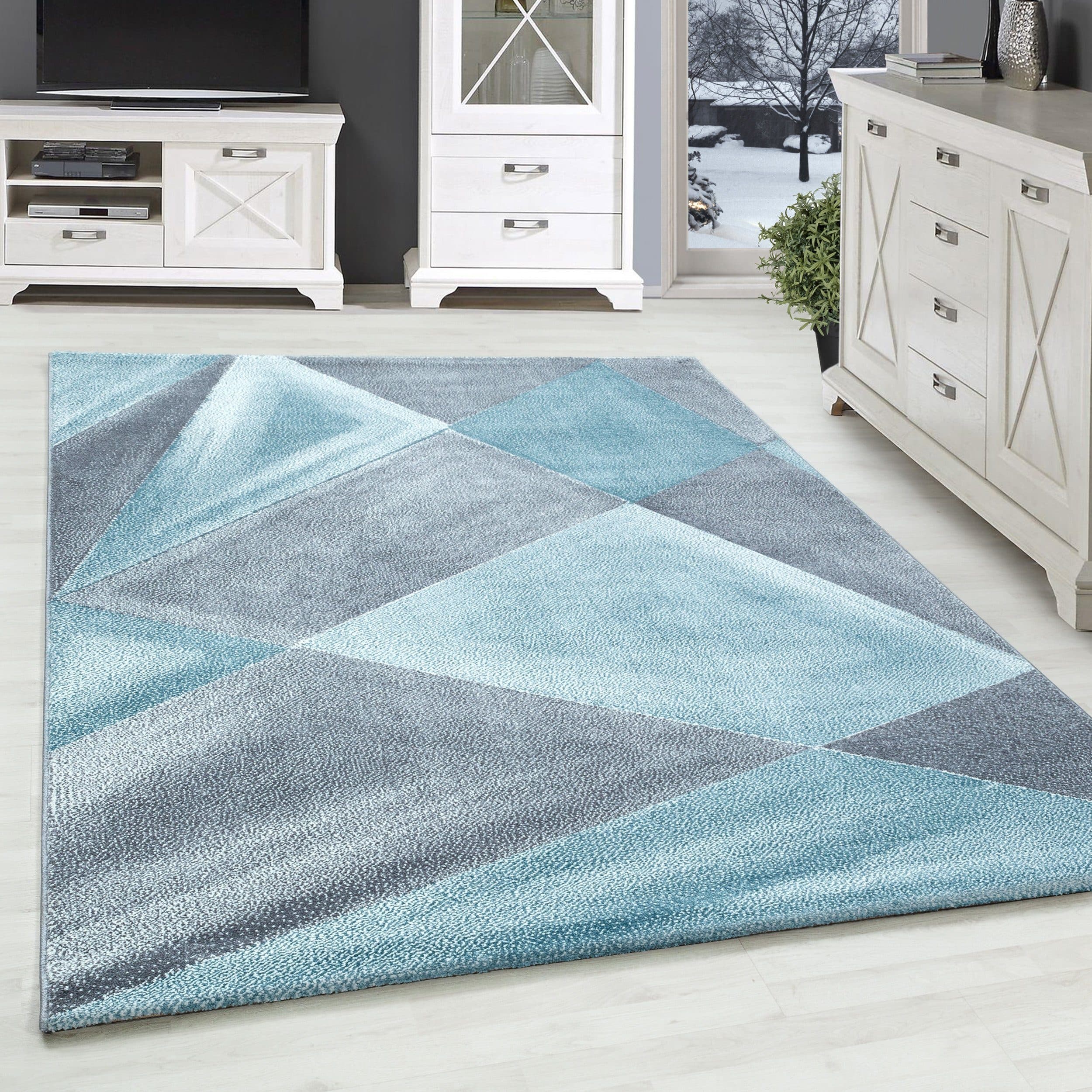 SIMPEX24 Teppich Geometrisch Design Blau Kurzflor - Bild 2