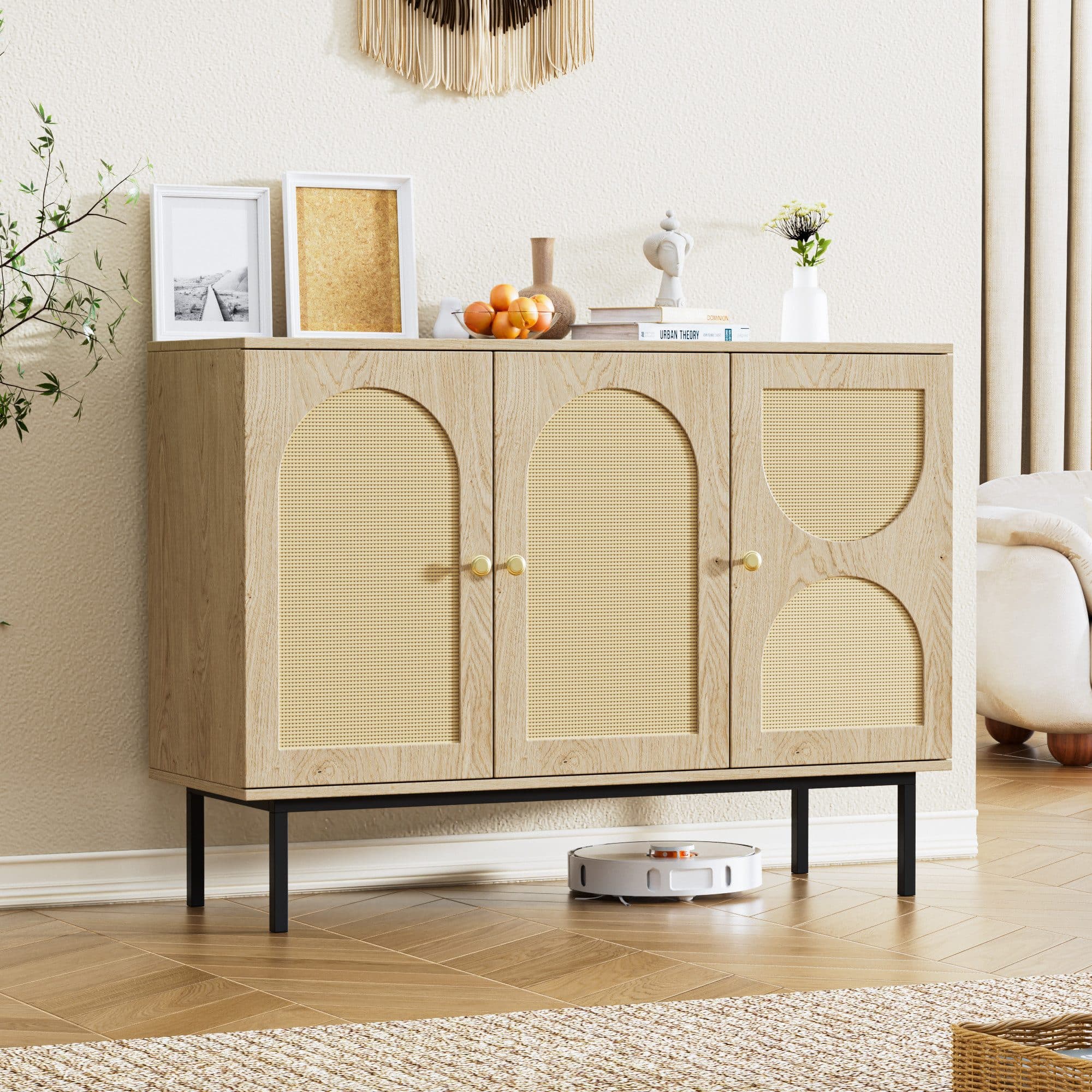 FiveWillowise Sideboard Rattan Anrichte Sideboard, Küchenschrank & Buffetschrank mit 3 Türen - Bild 2