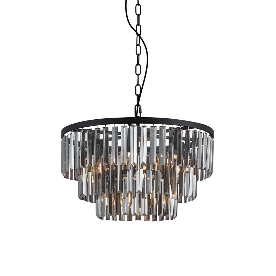 Qazqa Kronleuchter Amel 9-flammig Schwarz Rauchglas Modern E14 - Bild 2