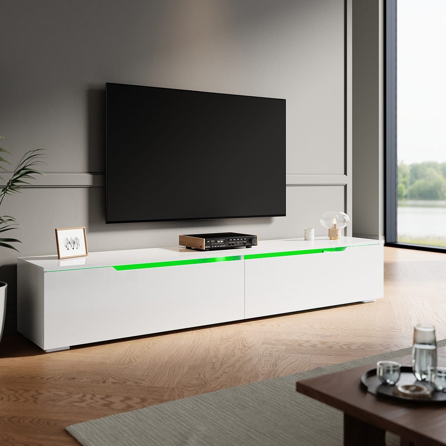SONNI Lowboard 180 cm TV-Schrank Weiß Hochglanz - Bild 2