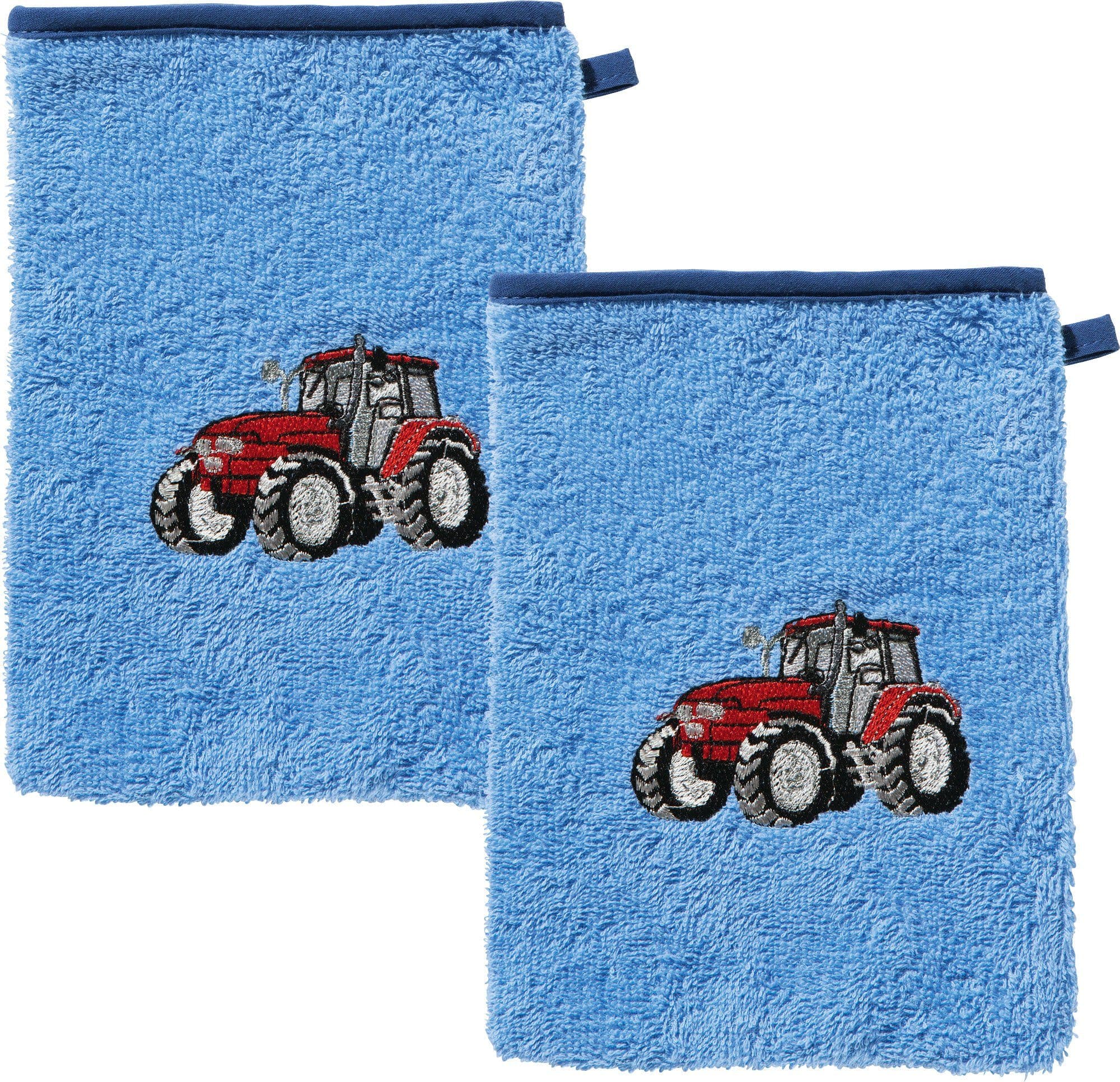 Erwin Müller Kinder-Waschhandschuh 2er-Pack Frottier Traktor Motiv - Bild 2