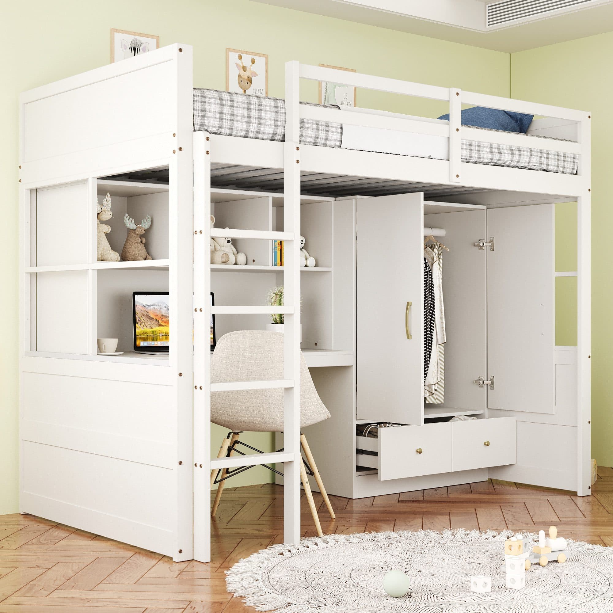 REDOM Hochbett mit Schreibtisch & Stauraum Weiß - Bild 2