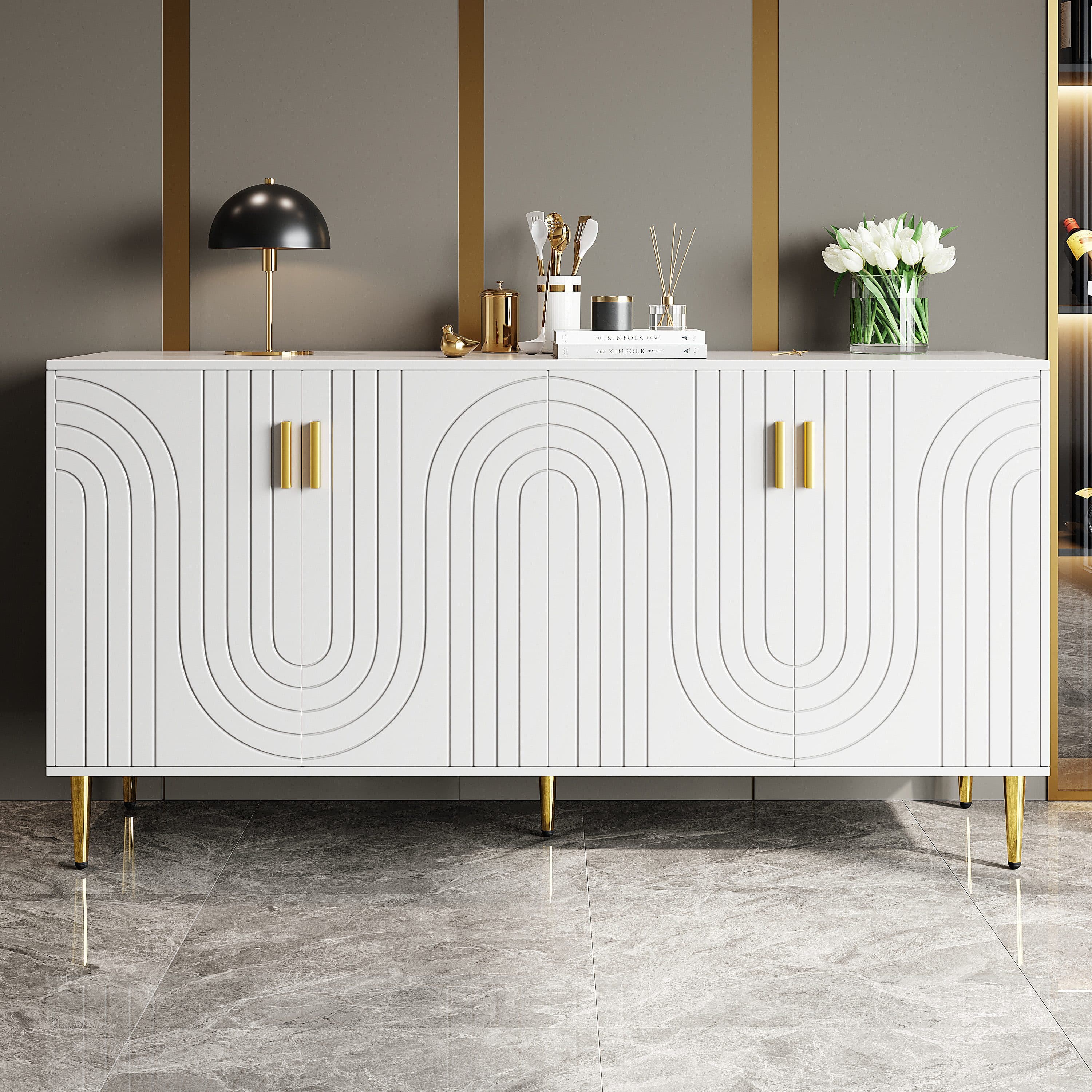 Flieks Sideboard Weiß Hochglanz mit Wellendesign - Bild 2
