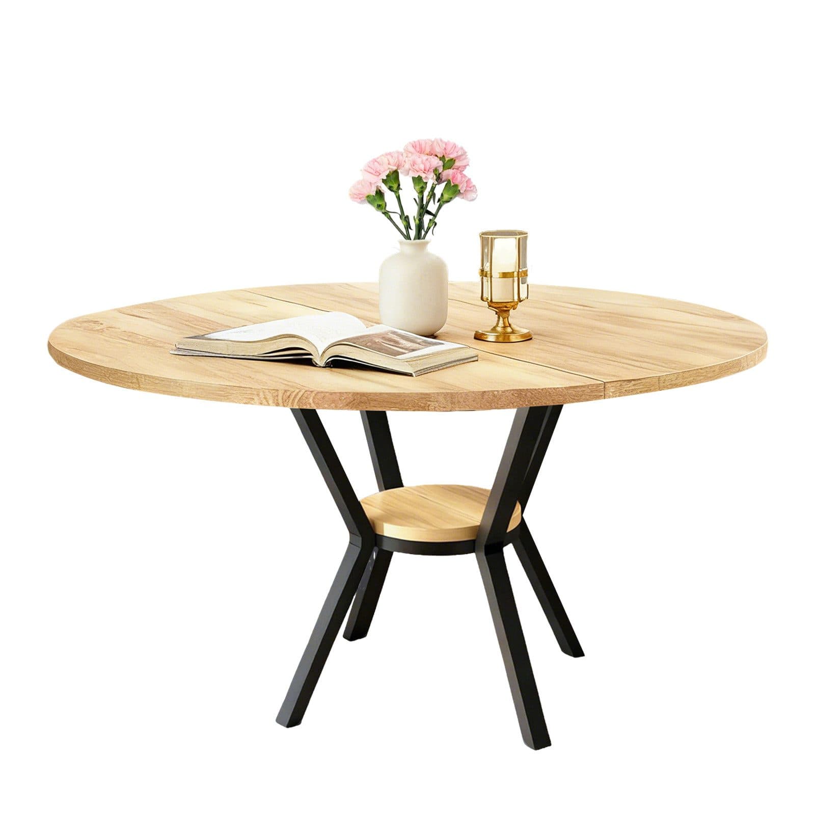 TWSOUL Esstisch Runder Küchentisch für 2-4 Personen, Esszimmertisch mit Ablage, 90x75 cm, Metallgestell - Bild 2