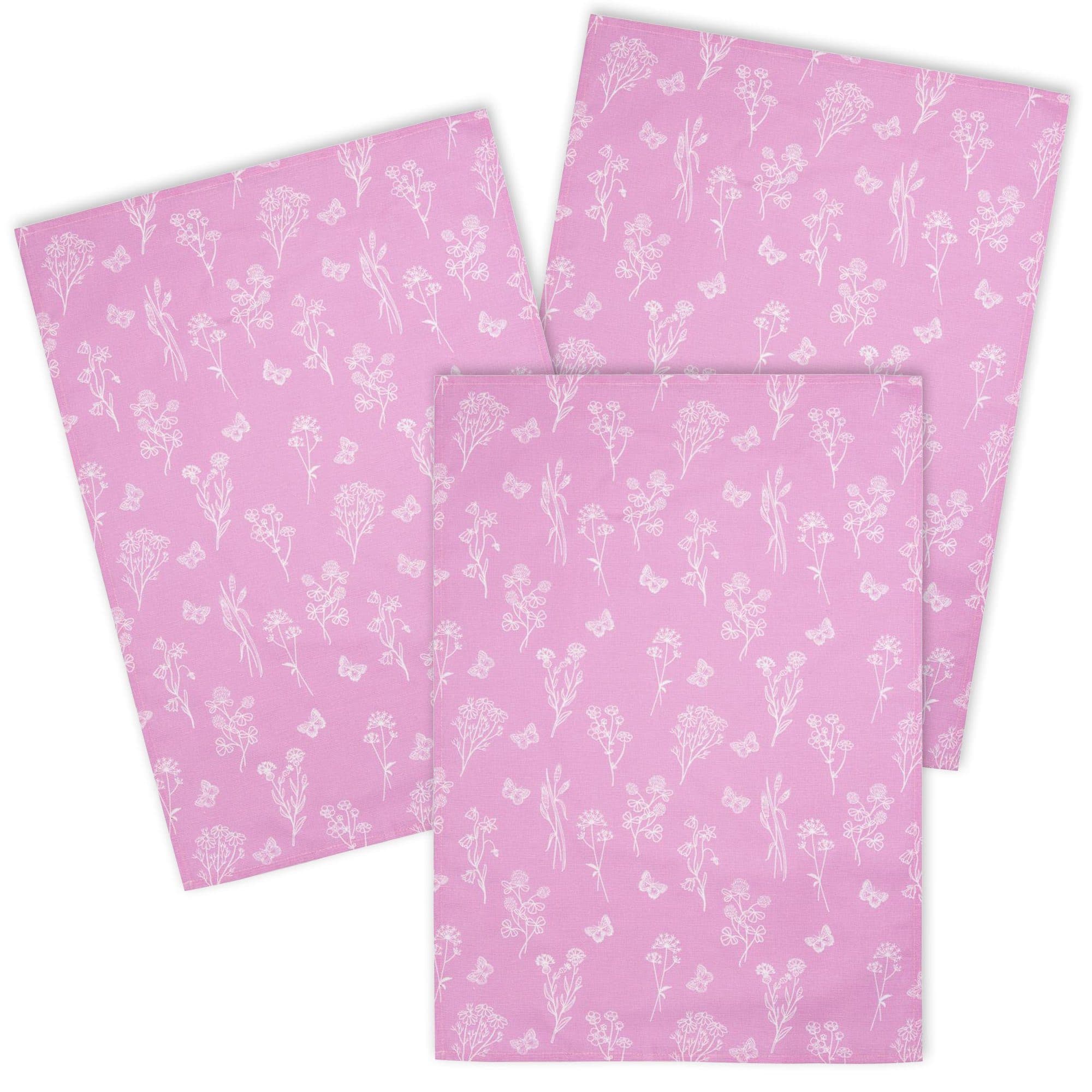 Kracht Geschirrtuch Wildblumen 3er Pack Rosa Halbleinen - Bild 2