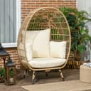 Outsunny Rattanstuhl mit Kissen Khaki Metall Garten Bild 2
