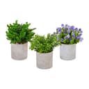 relaxdays Kunstpflanzen 3er Set Grün/Lila/Grau Beton-Optik Bild 2