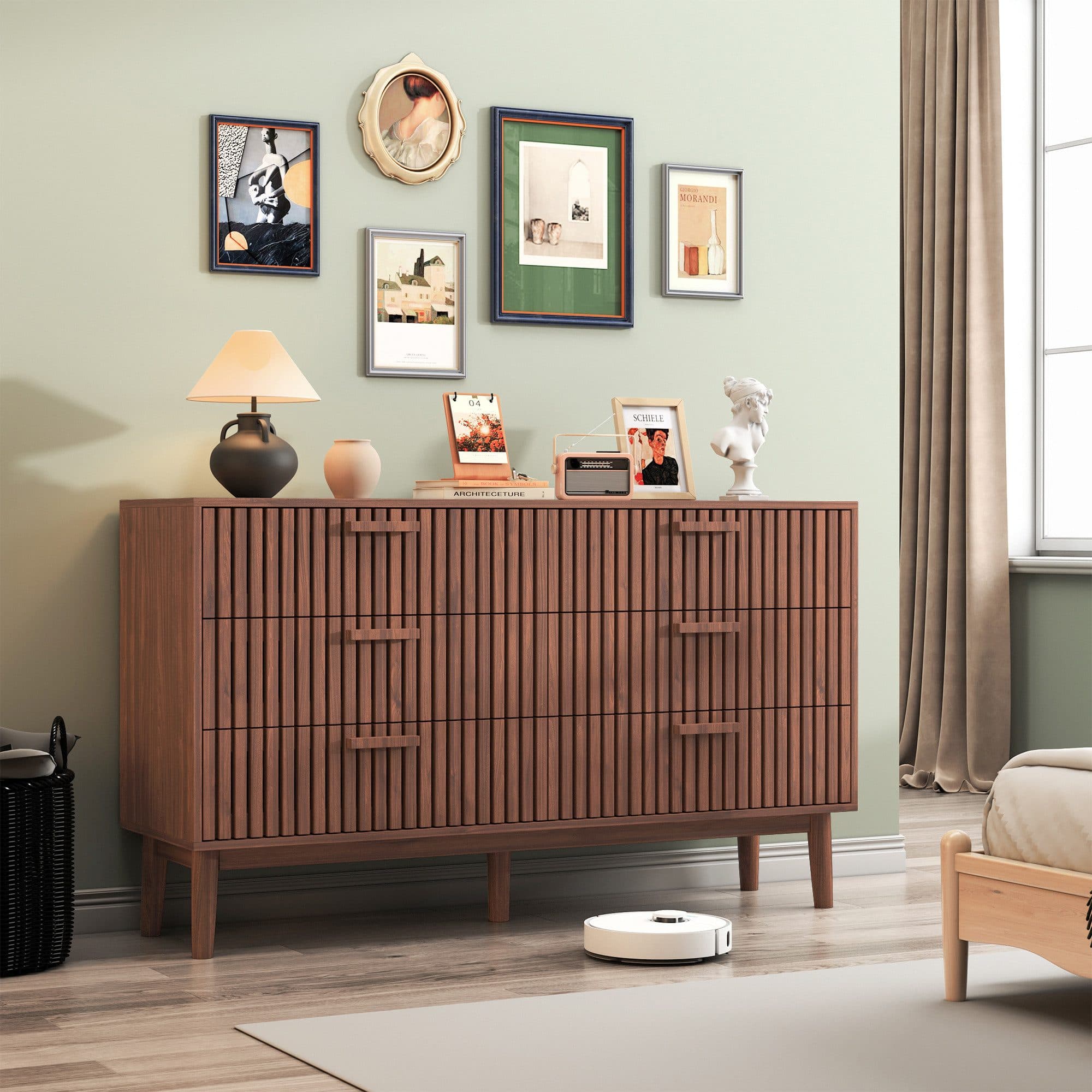 PXloue Kommode 6 Schubladen Braun Holz Sideboard - Bild 2