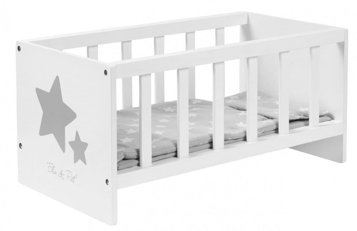 ELLA & PIET® Puppenbett SLEEPY Weiß-Grau Holz Sternchen
