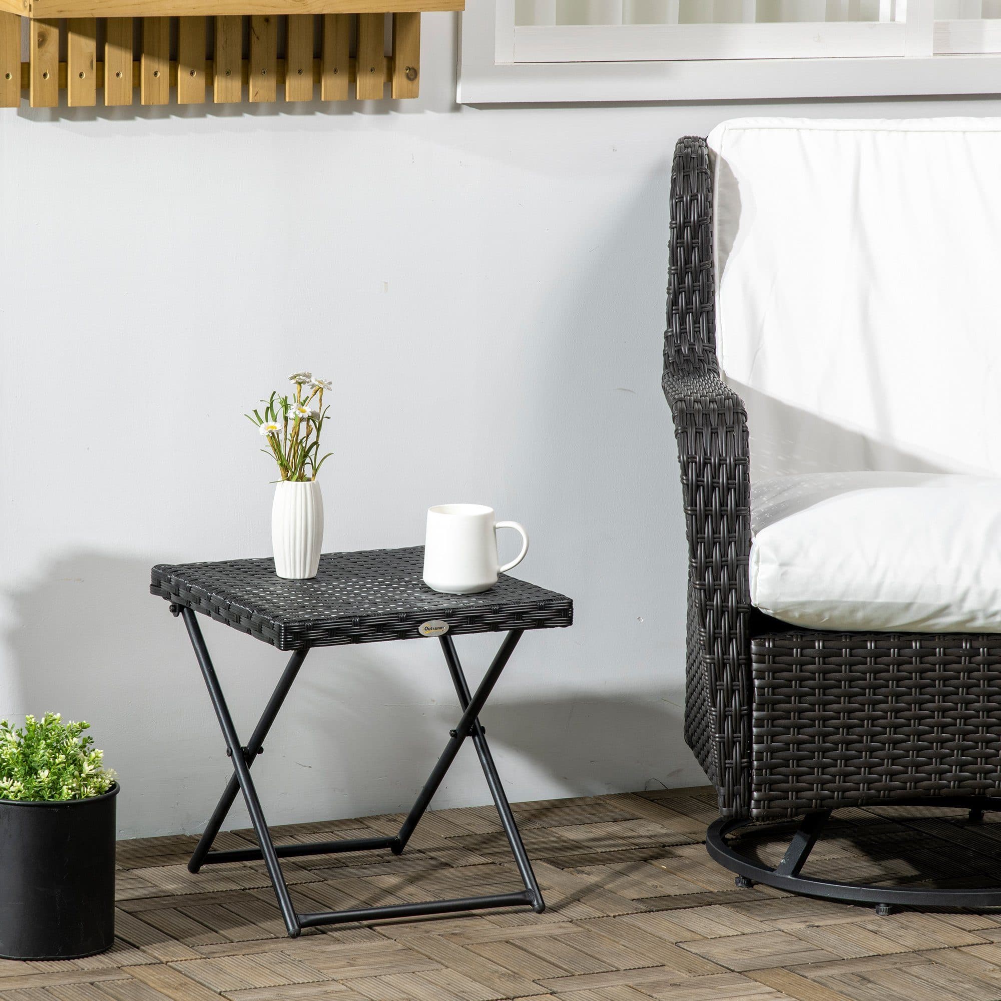 Outsunny Gartentisch Klapp-Couchtisch Schwarz Polyrattan 40x40x40cm - Bild 2