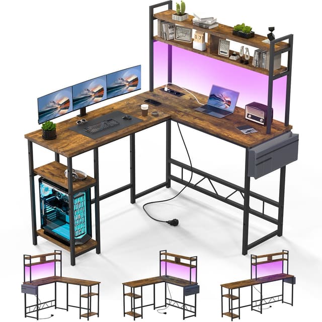 RGB Gaming Eckschreibtisch L-Form mit Lichtleiste