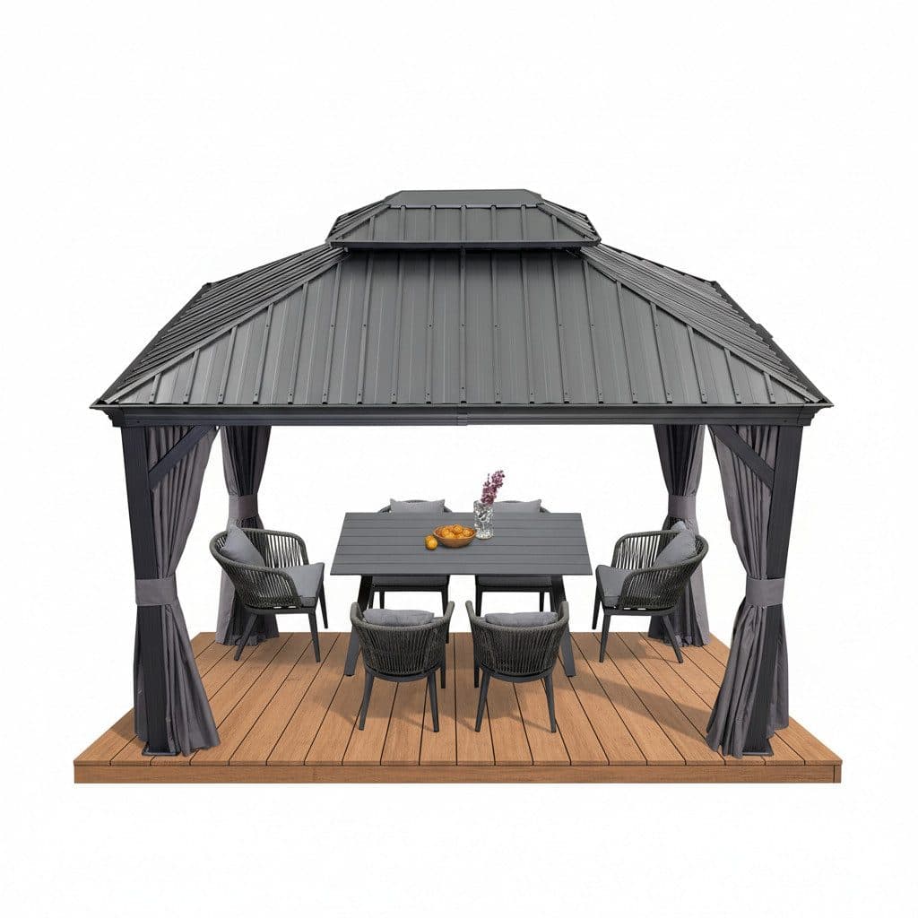 PURPLE LEAF Pavillon Gartenpavillon Grau Stahldach Hardtop Gazebo - Bild 2