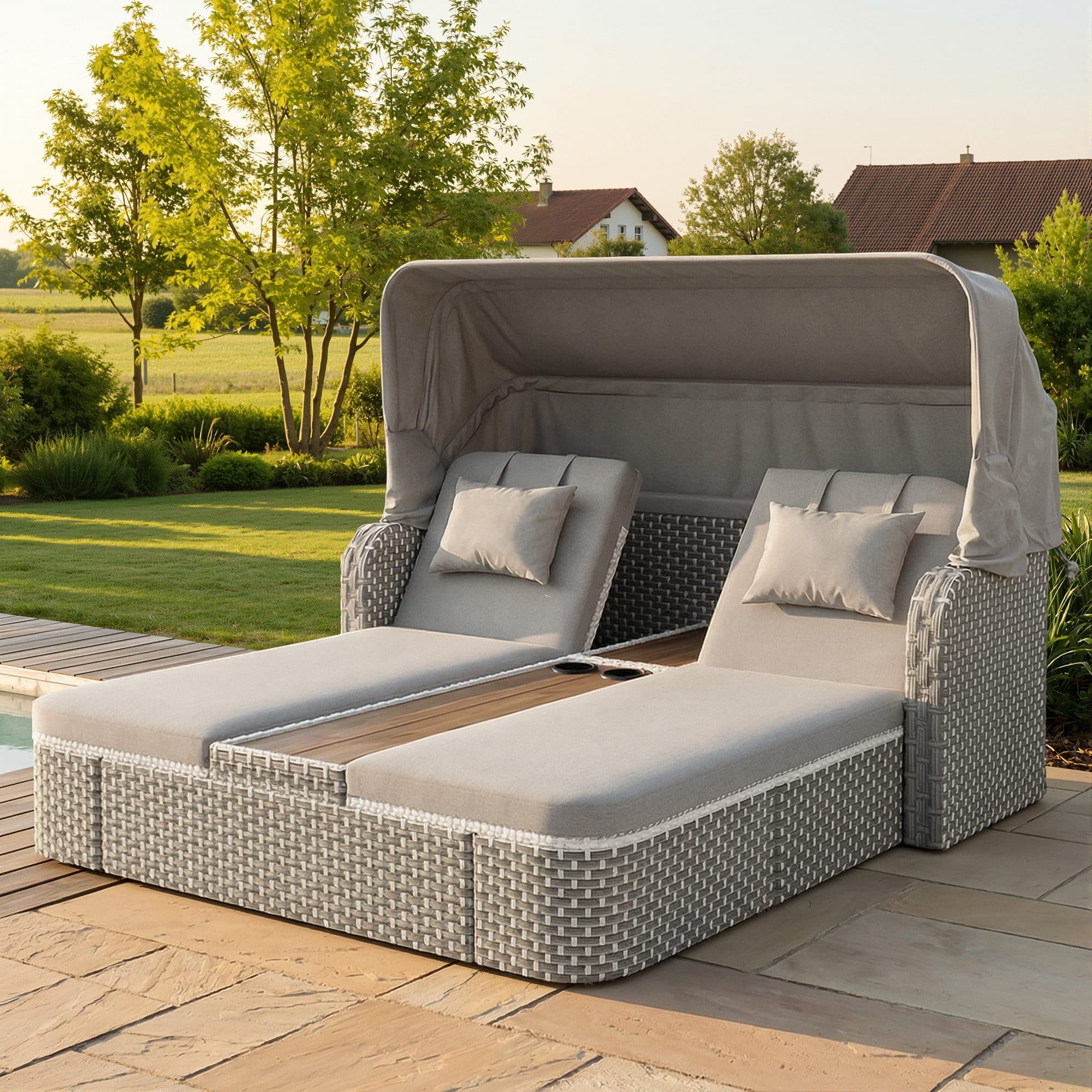 Flieks Gartenliege PE-Rattan mit Markise - Bild 2