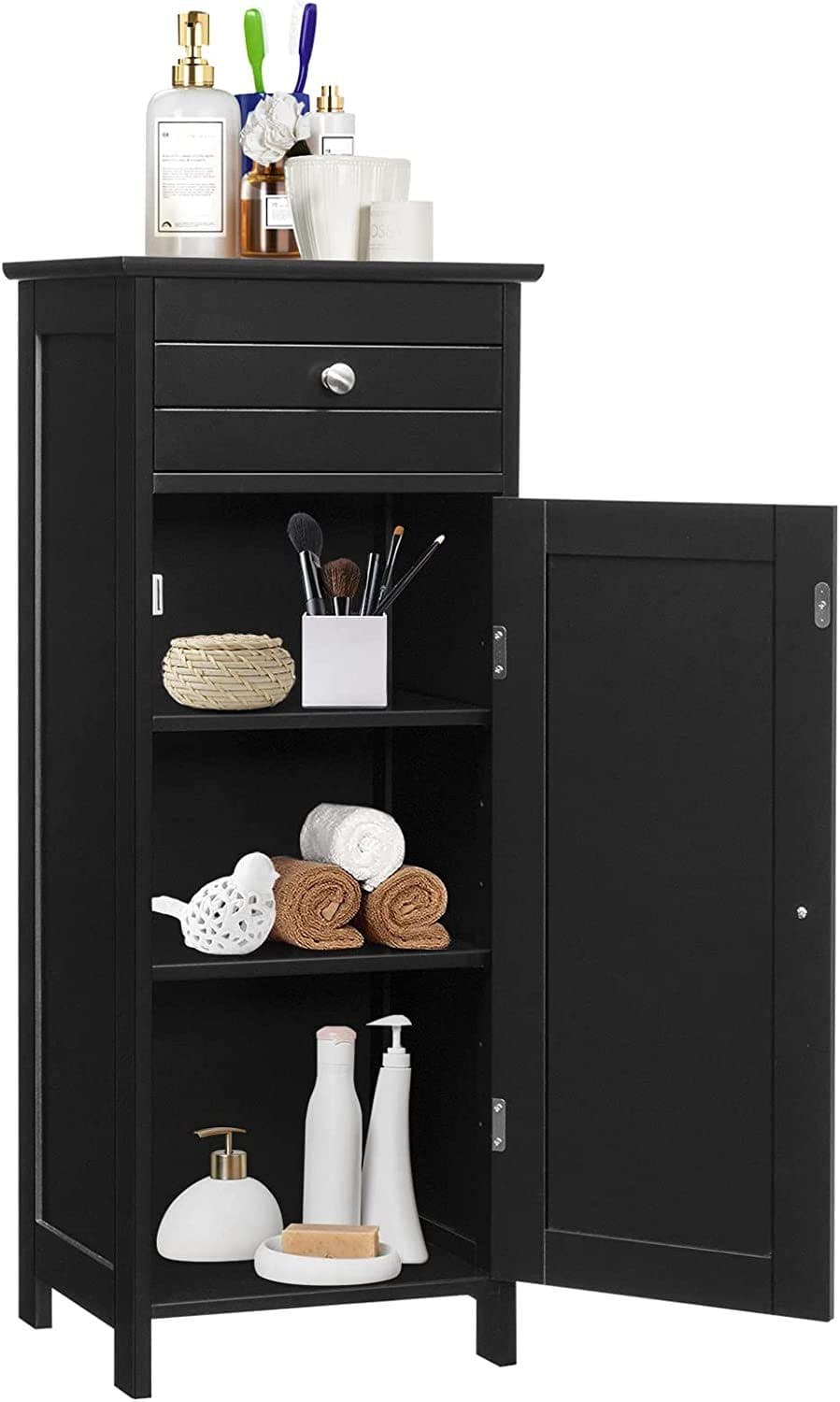 KOMFOTTEU Badschrank mit Schublade Schwarz 35x30x87 cm - Bild 2