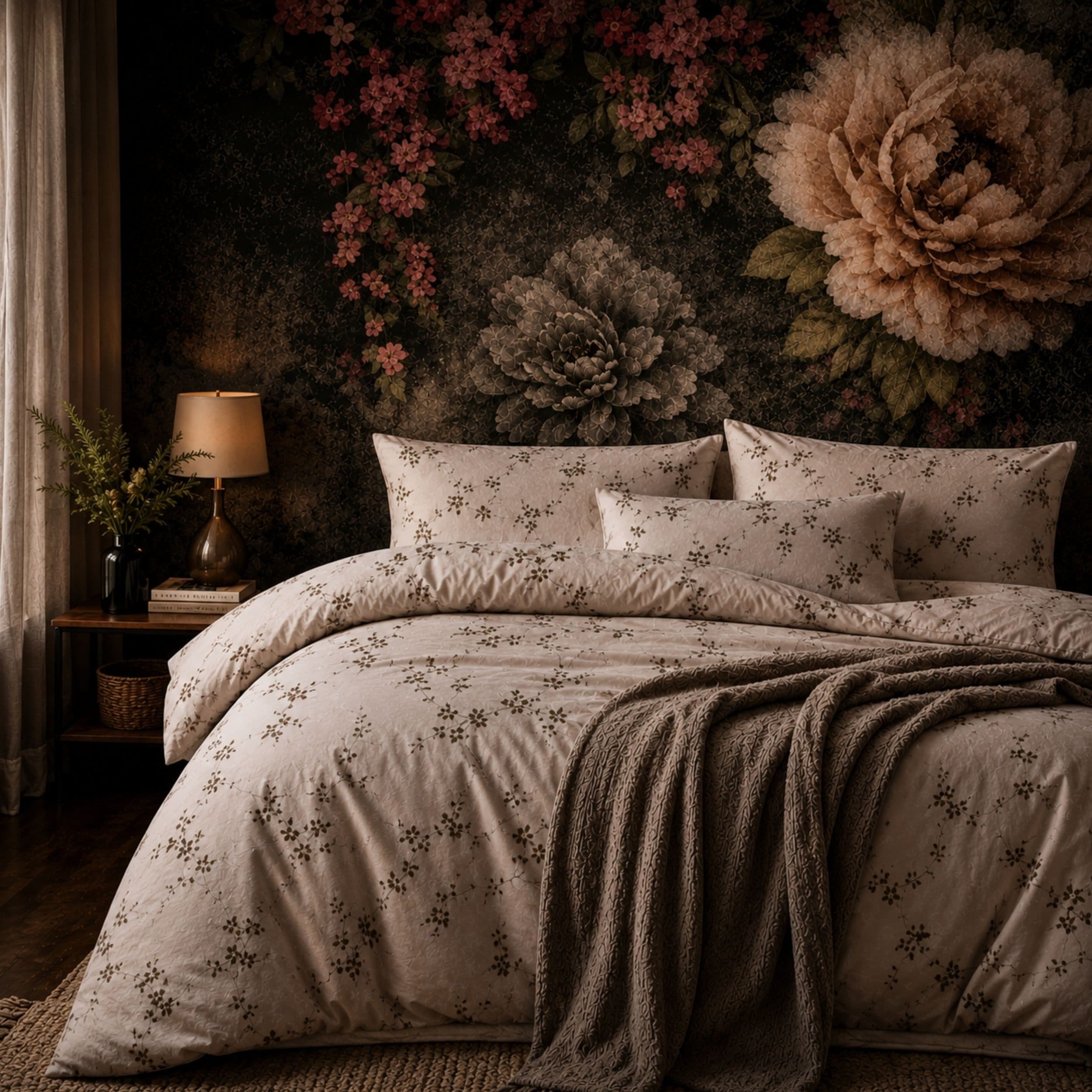 ZIRVEHOME Bettwäsche 3-teilig Beige Schwarz Weiß Blumenmuster Renforce - Bild 2