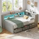 SOFTWEARY Stauraumbett mit LED-Beleuchtung und Schubladen Grau Bild 2