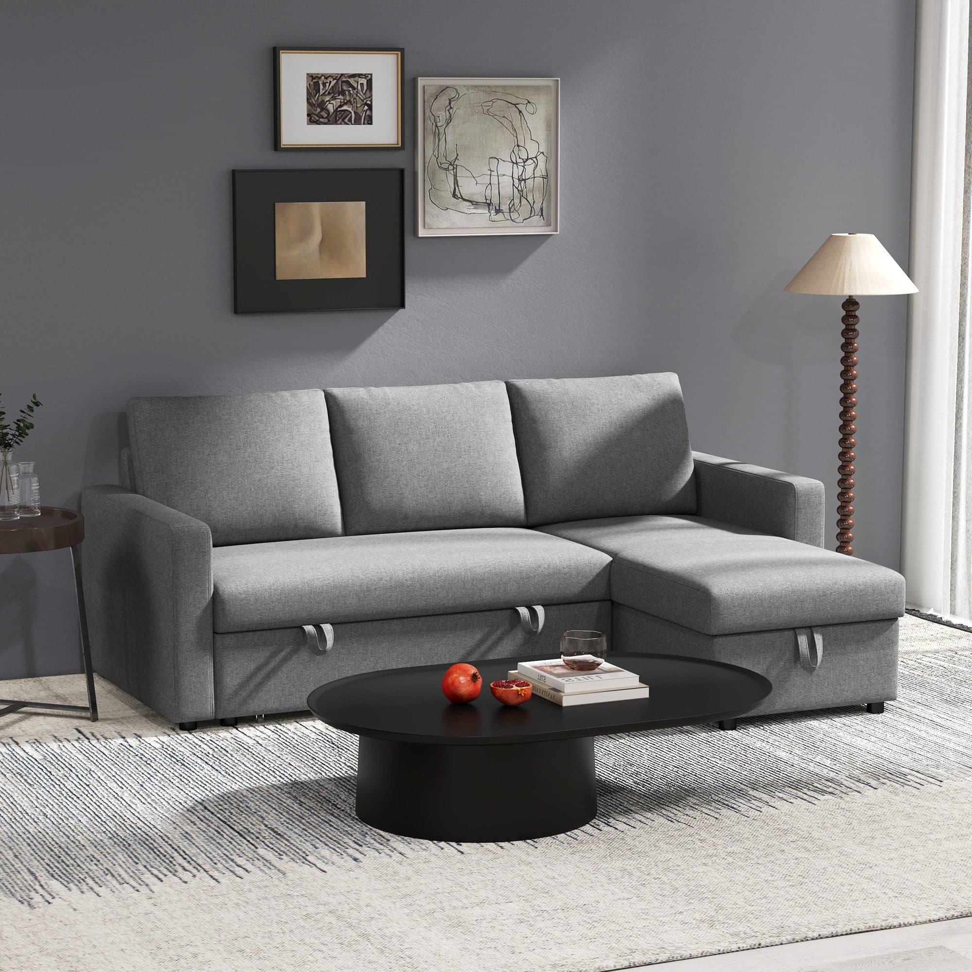HOMCOM Ecksofa Leinen-Touch mit Schlaffunktion und Chaiselongue, L-Form, Eckcouch, Hellgrau