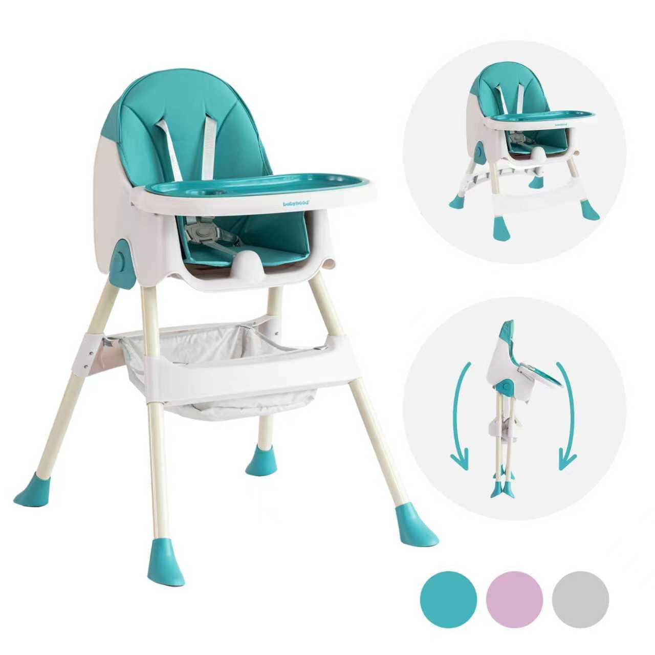 FOXSPORT Kinderklappstuhl 2-in-1 Babystuhl mit Sicherheitsgurt und Tablett Grün - Bild 2