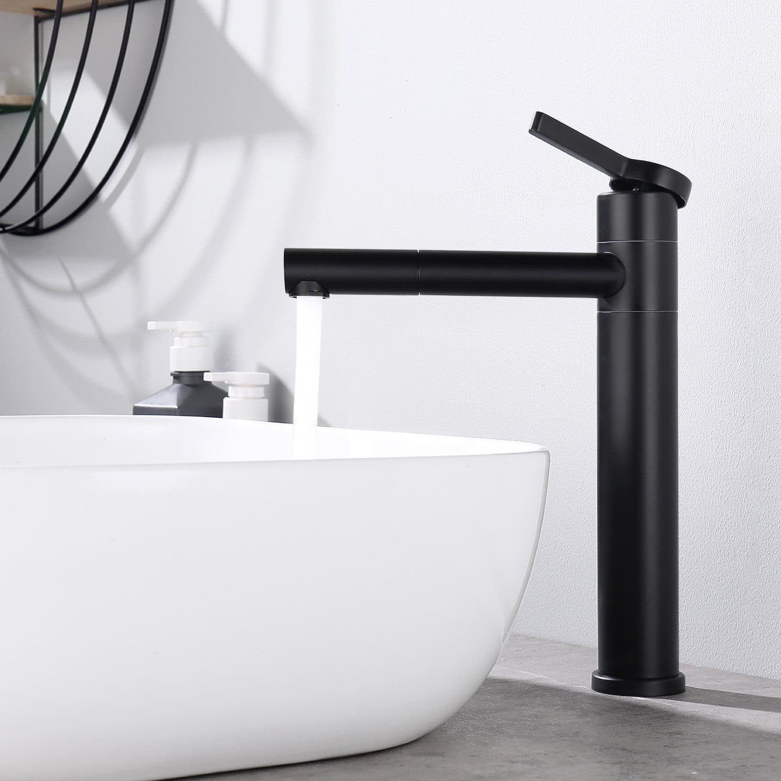 HOMELIVE Badarmatur 360° drehbarer hoher Mischbatterie Waschtischarmatur schwarz - Bild 2