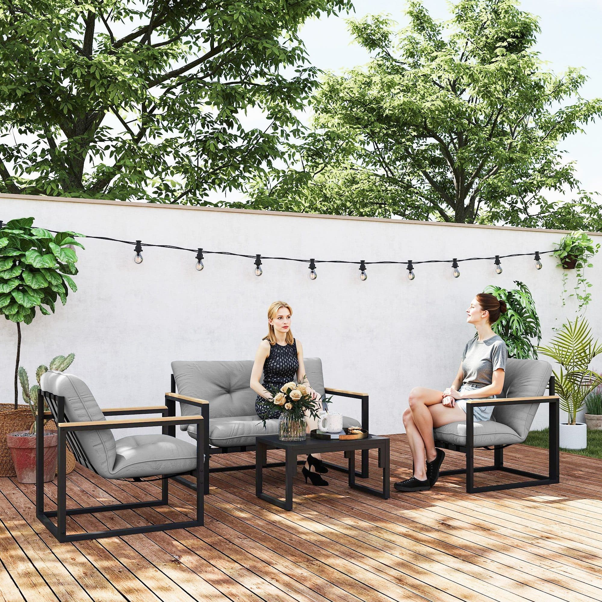 Outsunny Sitzgruppe 4-tlg. Hellgrau mit Sofa, Sessel & Tisch - Bild 2