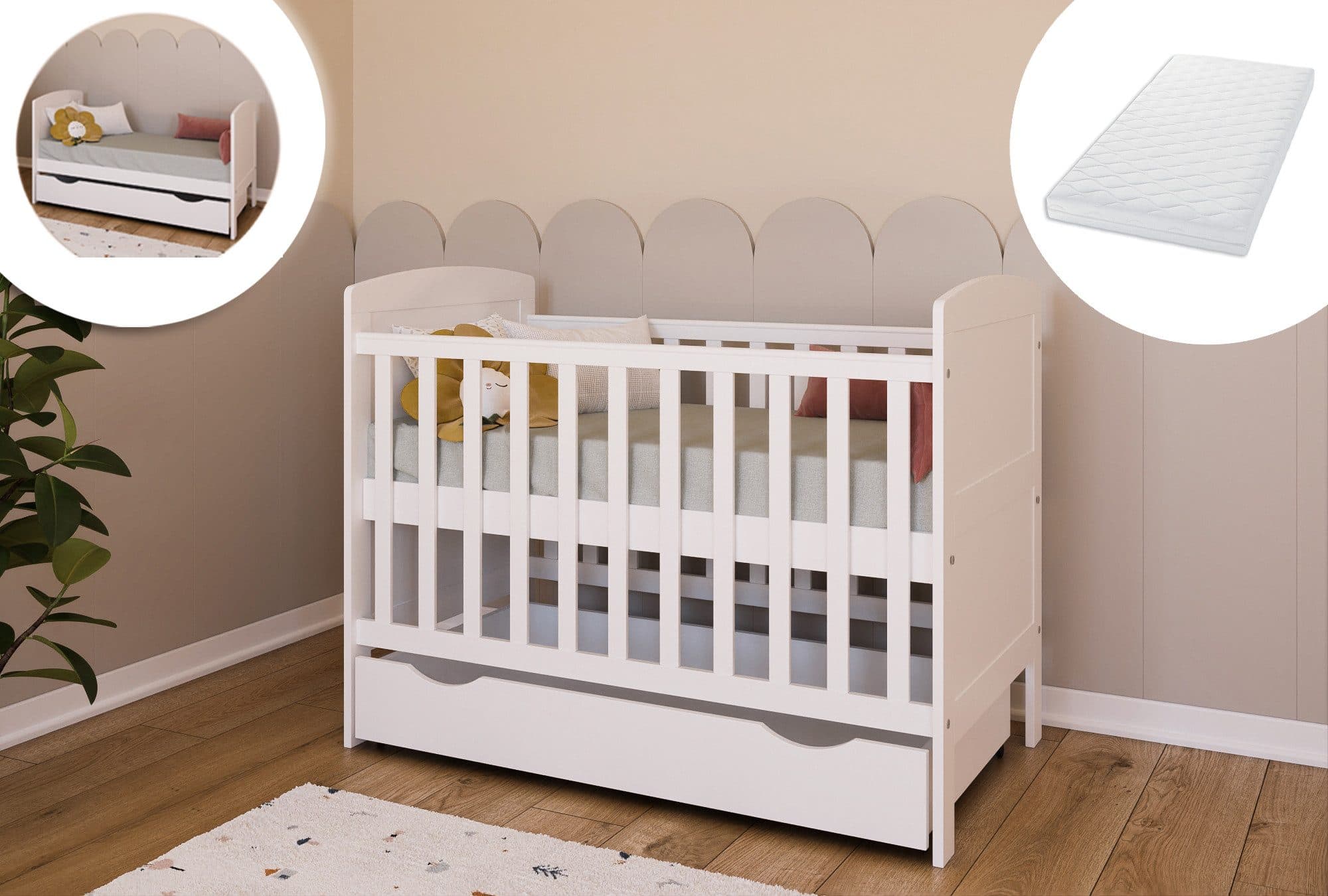 Kids Collective Babybett 70x140 cm Weiß mit Schublade höhenverstellbar - Bild 2