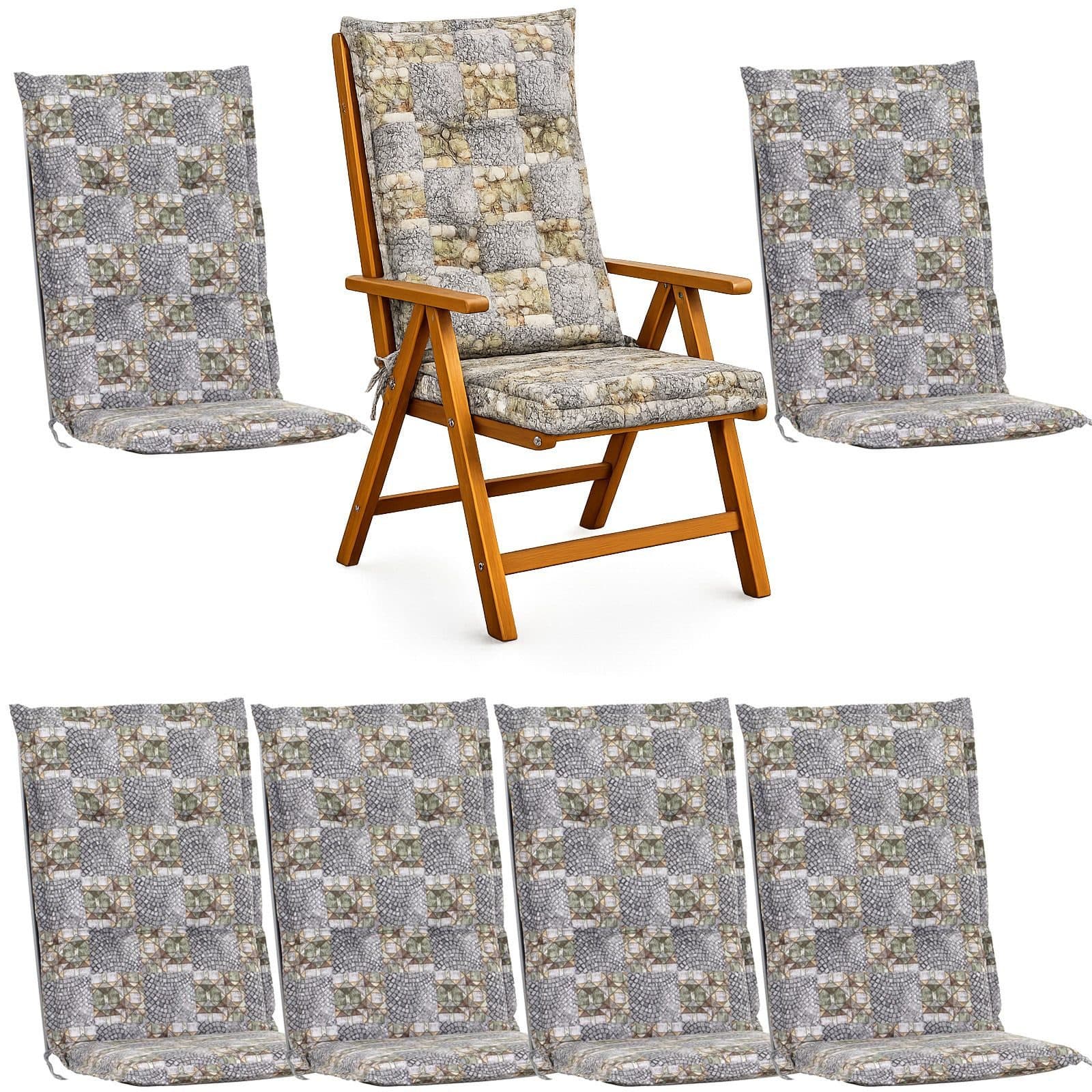 BURI Hochlehnerauflage 6er Set Grau Mosaik Design - Bild 2